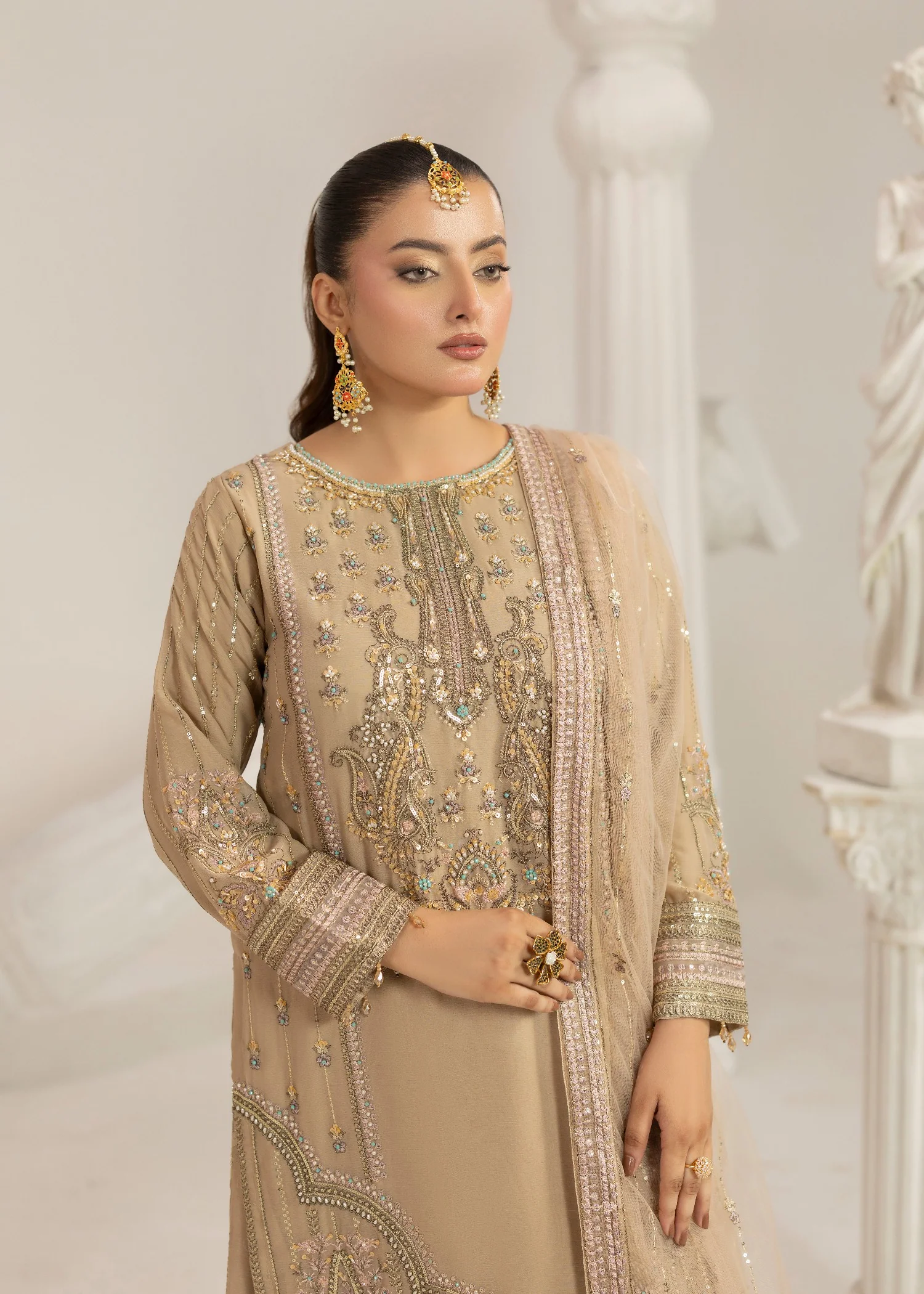 chiffon Kurta Set in Camel brown - view 4
