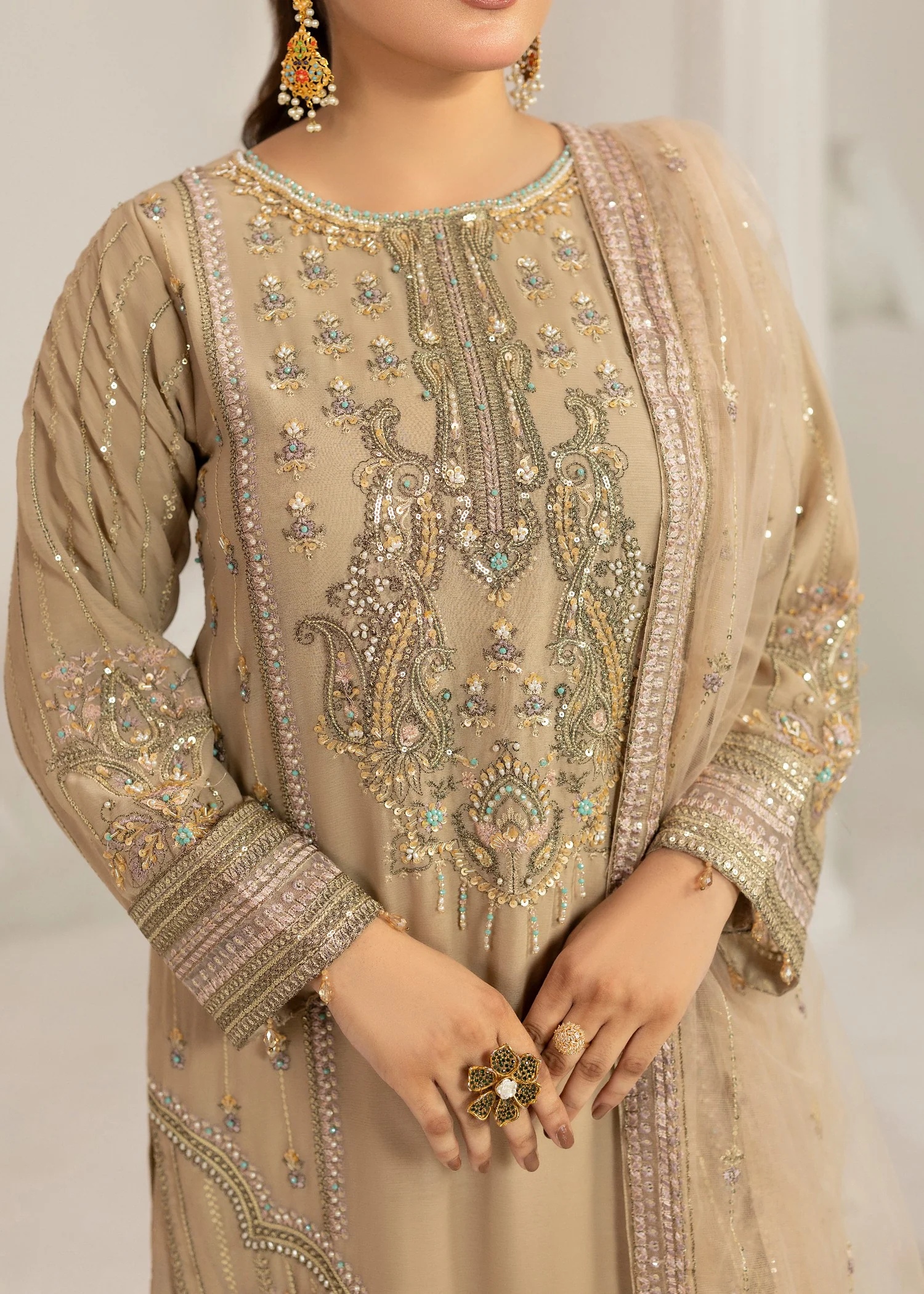 chiffon Kurta Set in Camel brown - view 8