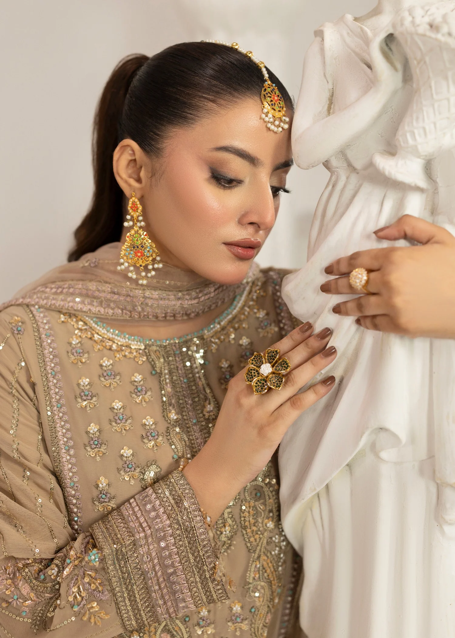 chiffon Kurta Set in Camel brown - view 3