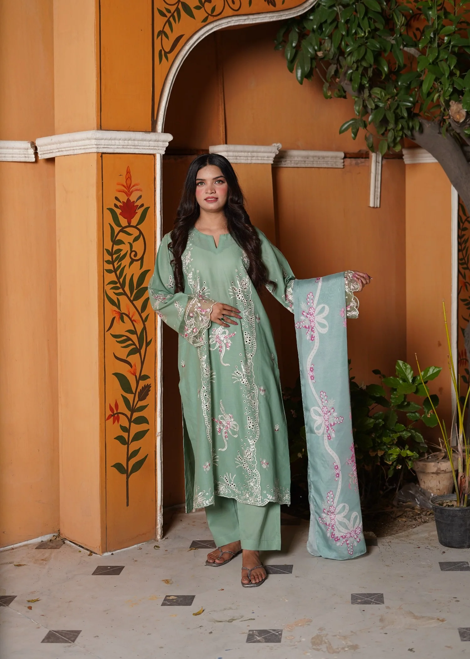 lawn Kurta Set in Mint green