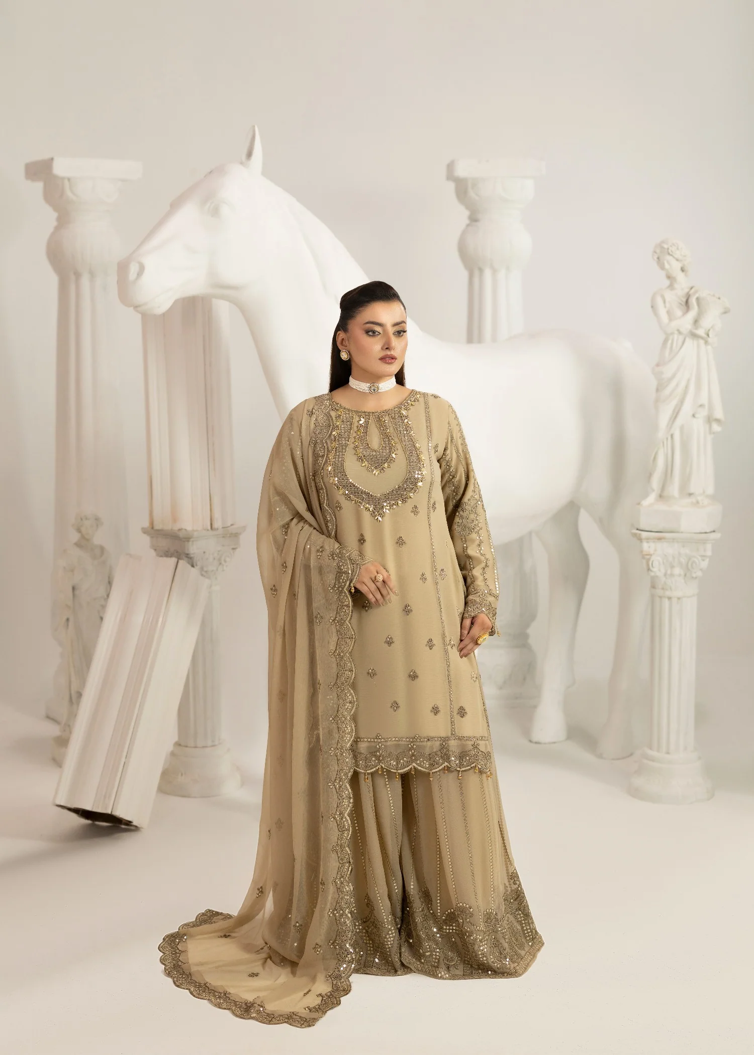 chiffon Sharara in Tan brown