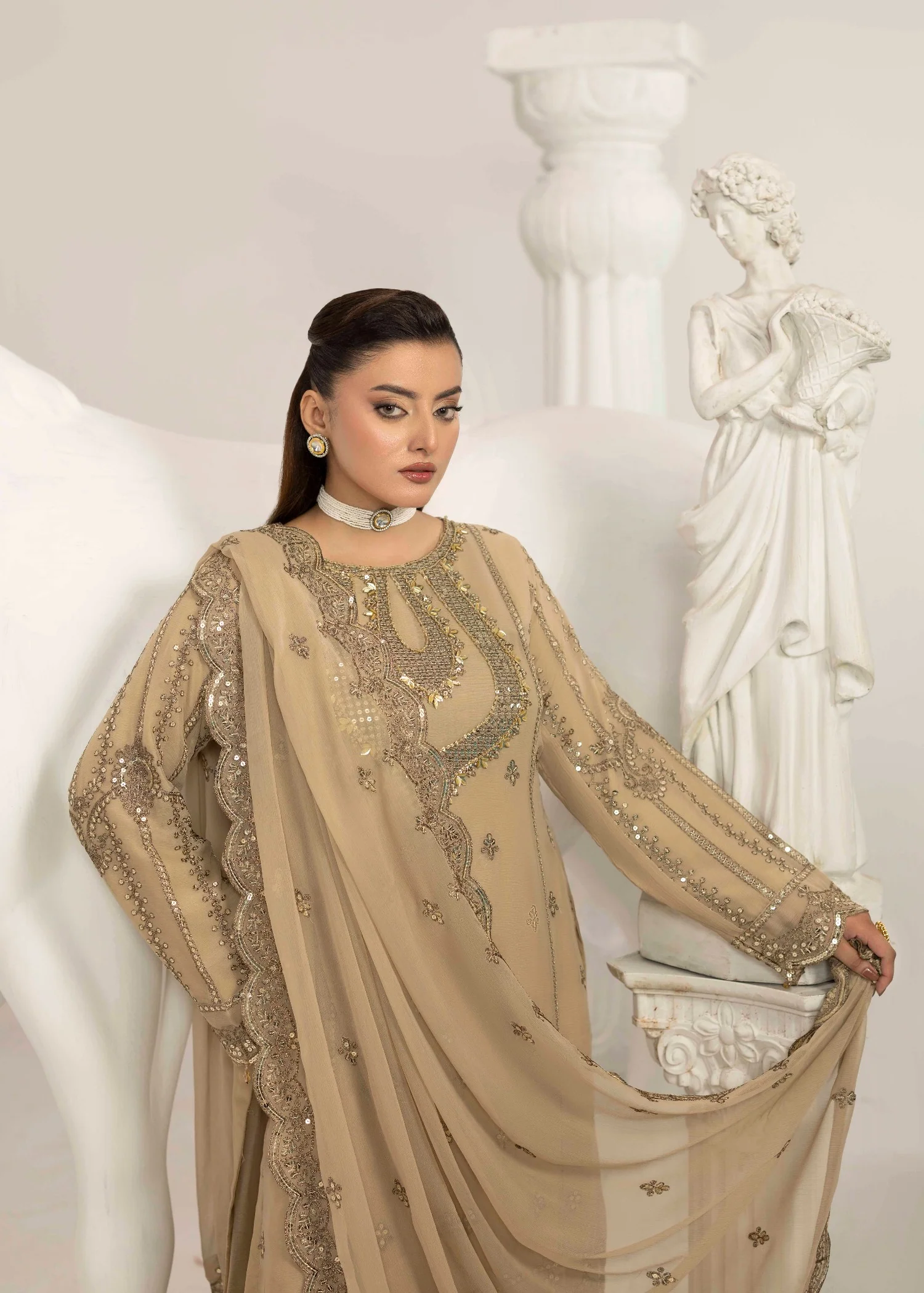 chiffon Sharara in Tan brown - view 2