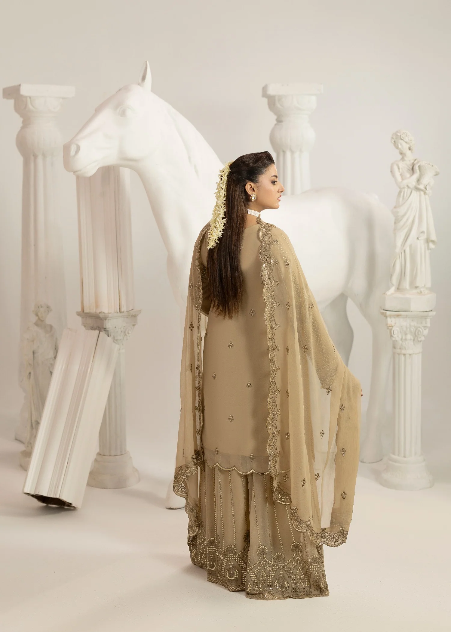 chiffon Sharara in Tan brown - view 7