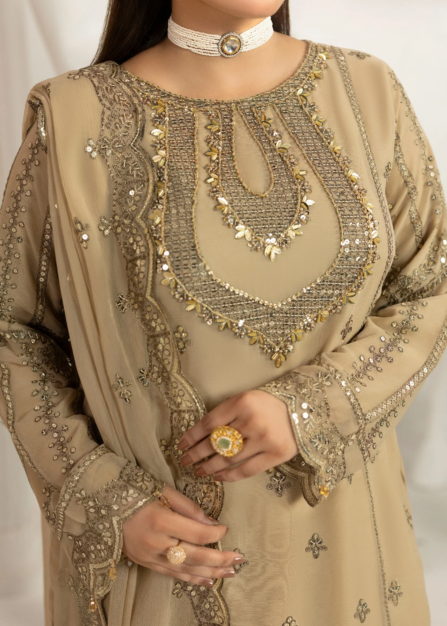 chiffon Sharara in Tan brown - view 6