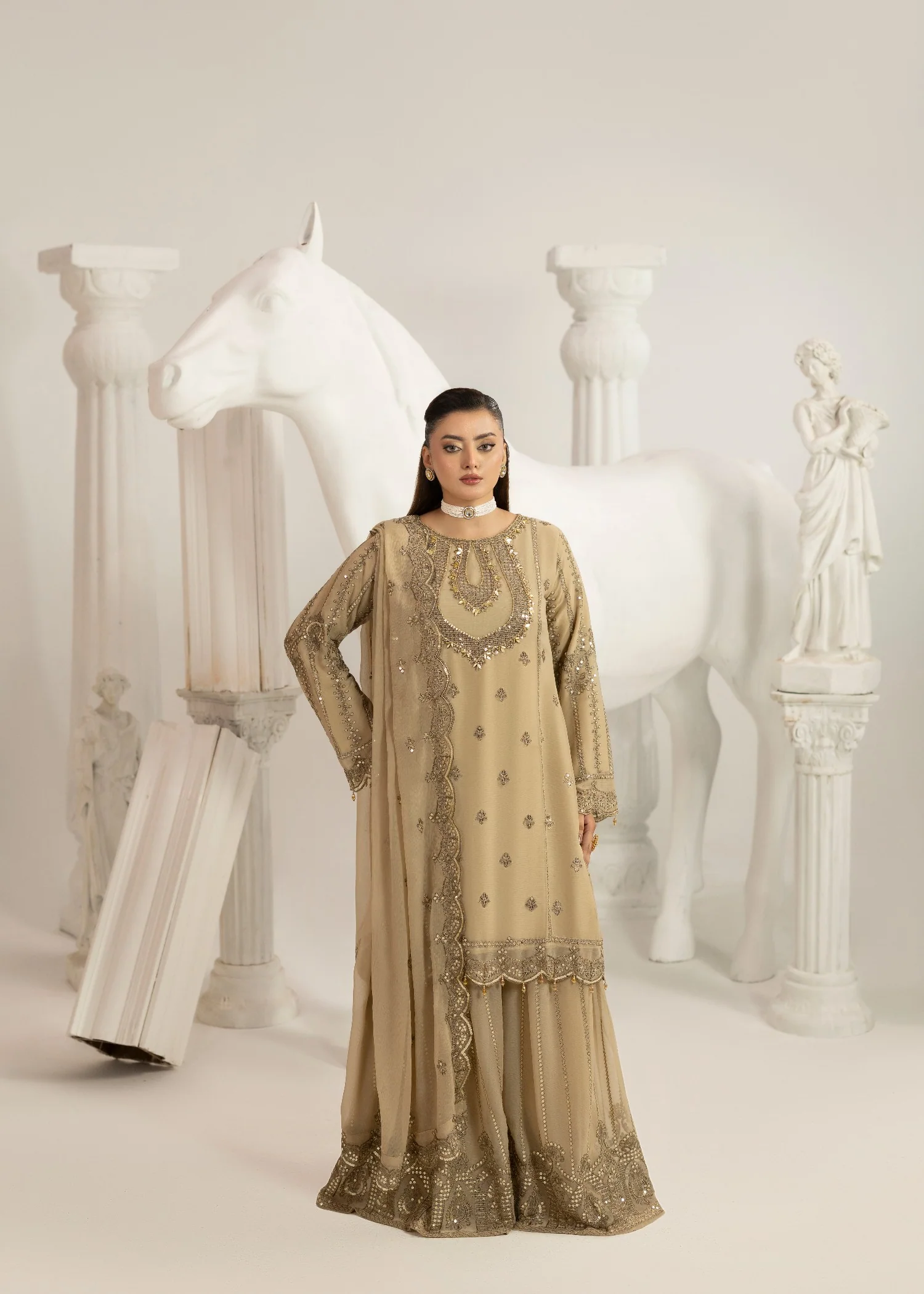 chiffon Sharara in Tan brown - view 4