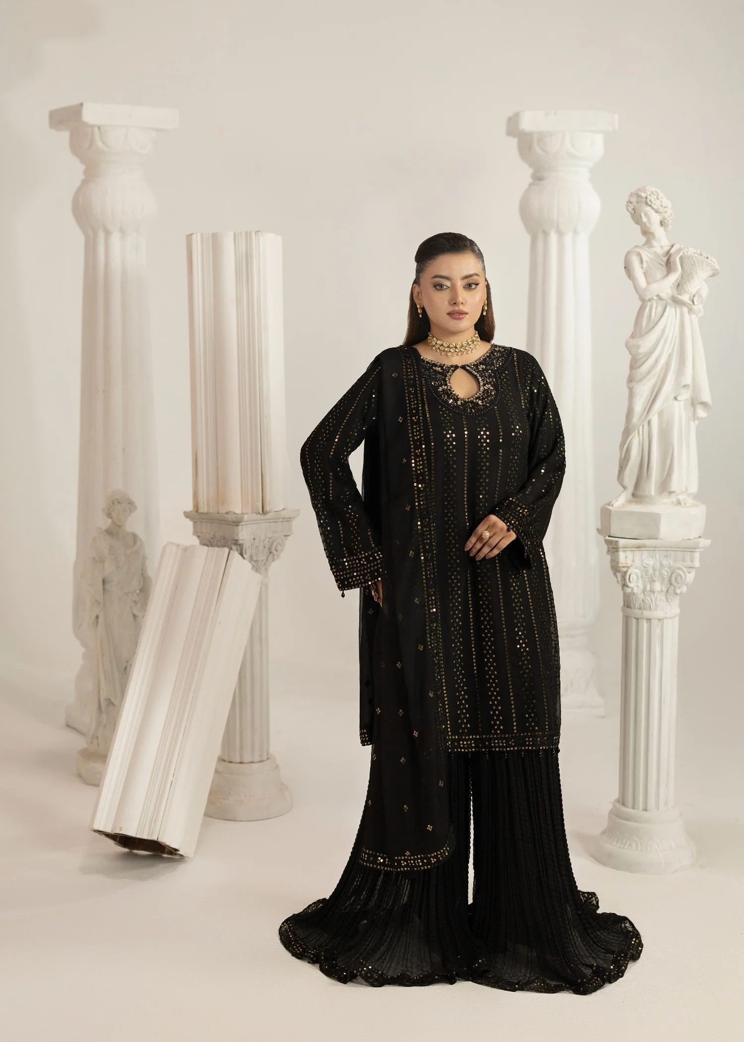 chiffon Sharara in Black - view 6