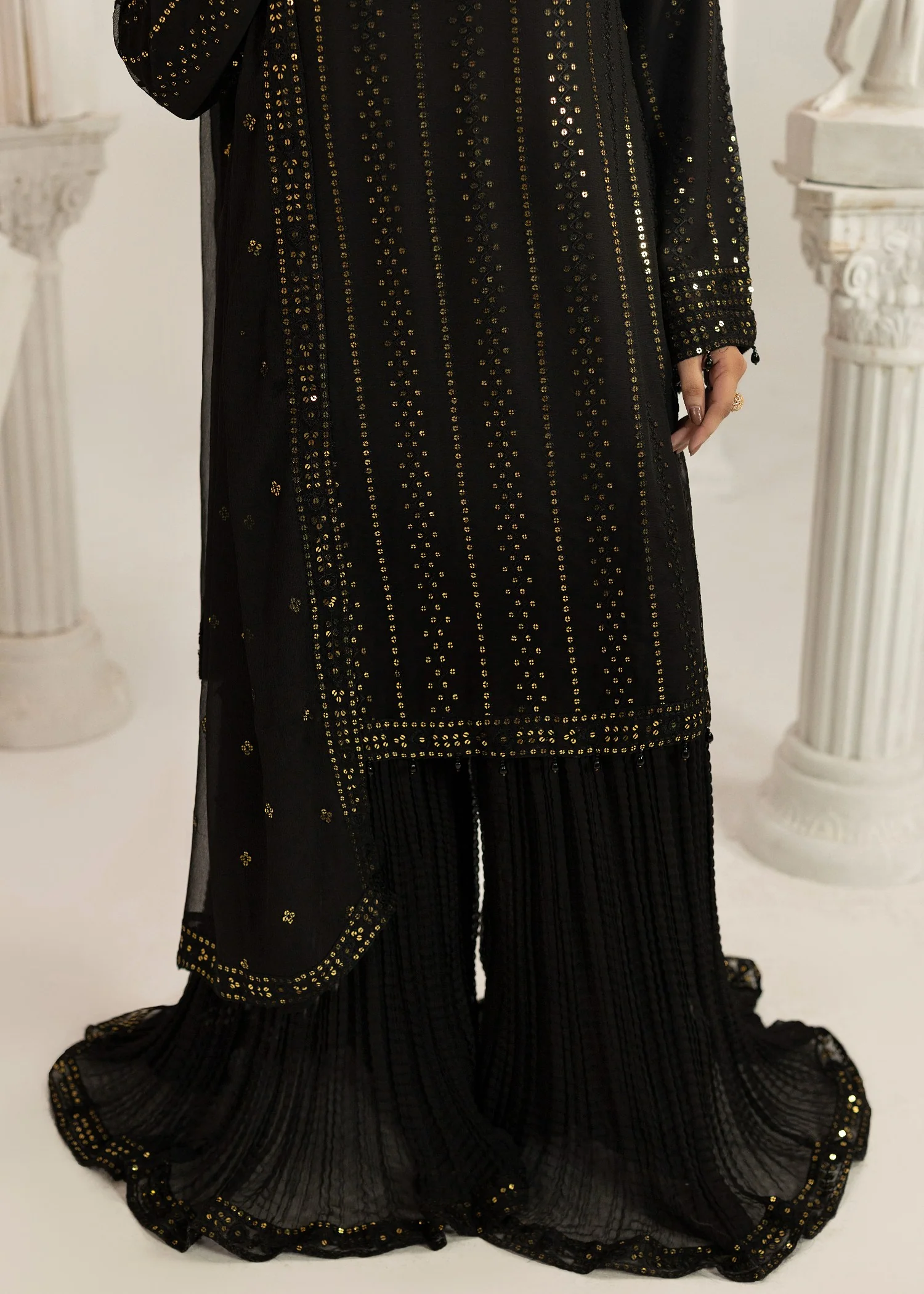chiffon Sharara in Black - view 3