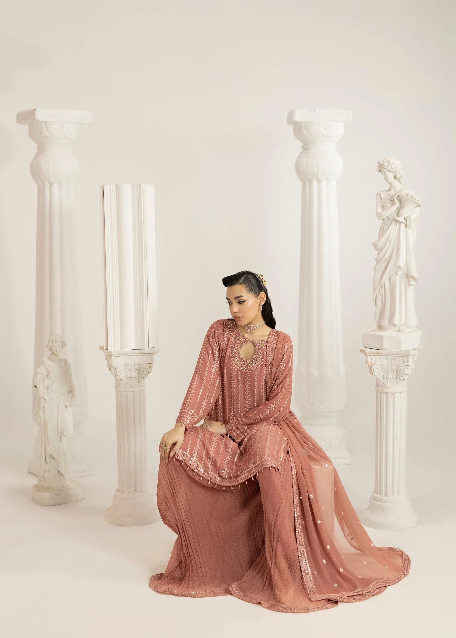 chiffon Sharara in Peach pink - view 6