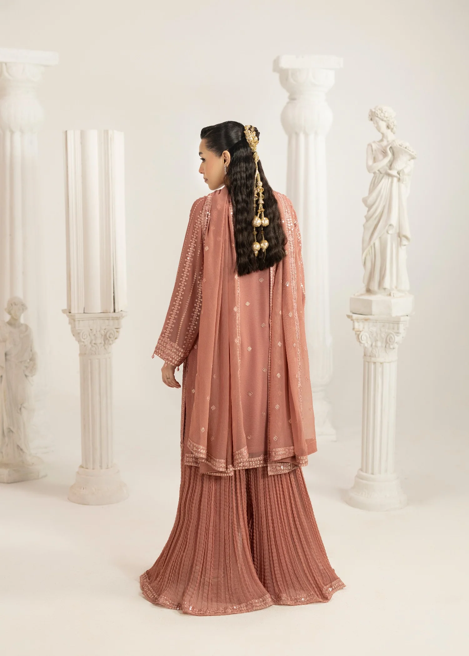 chiffon Sharara in Peach pink - view 2