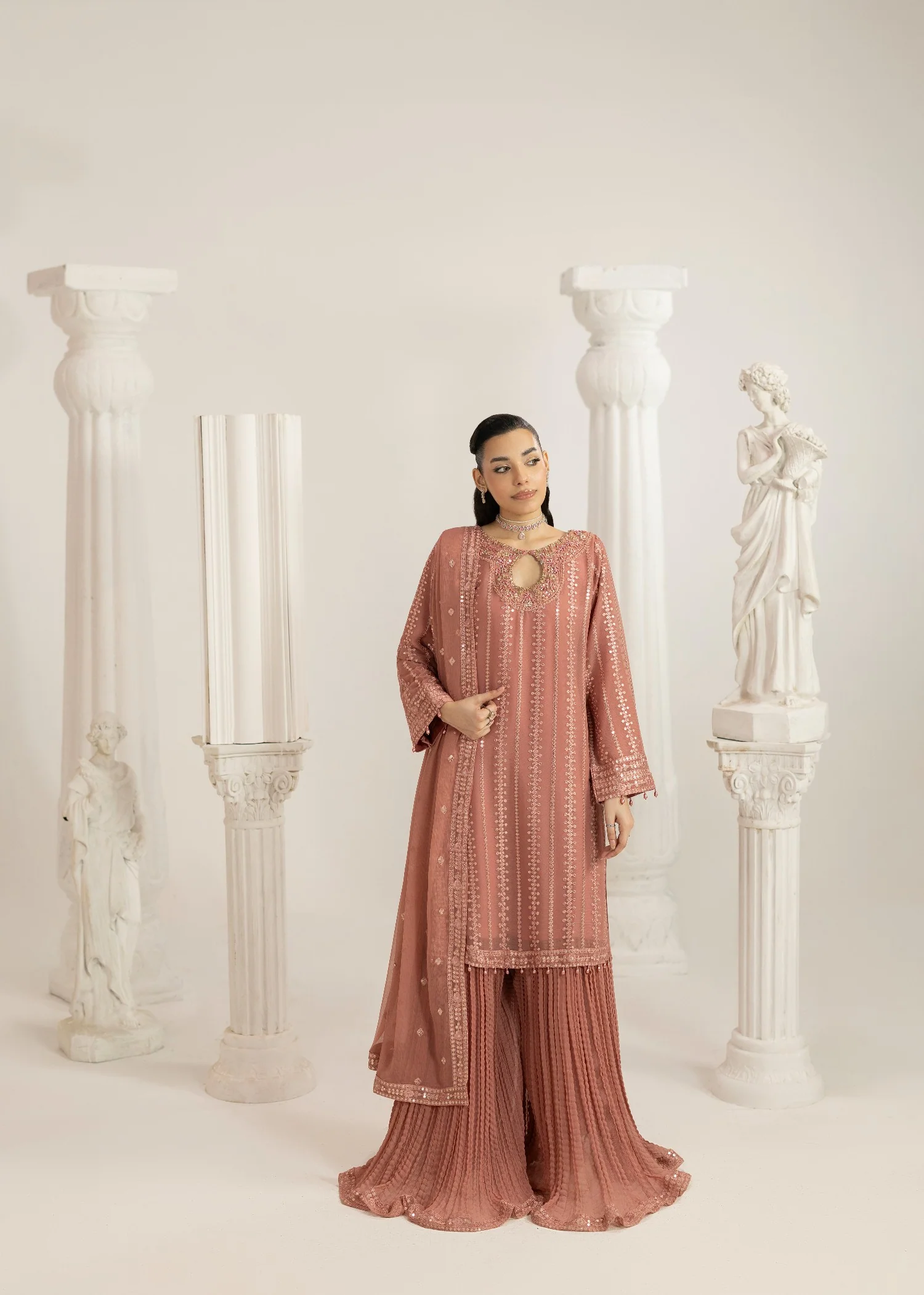 chiffon Sharara in Peach pink - view 4