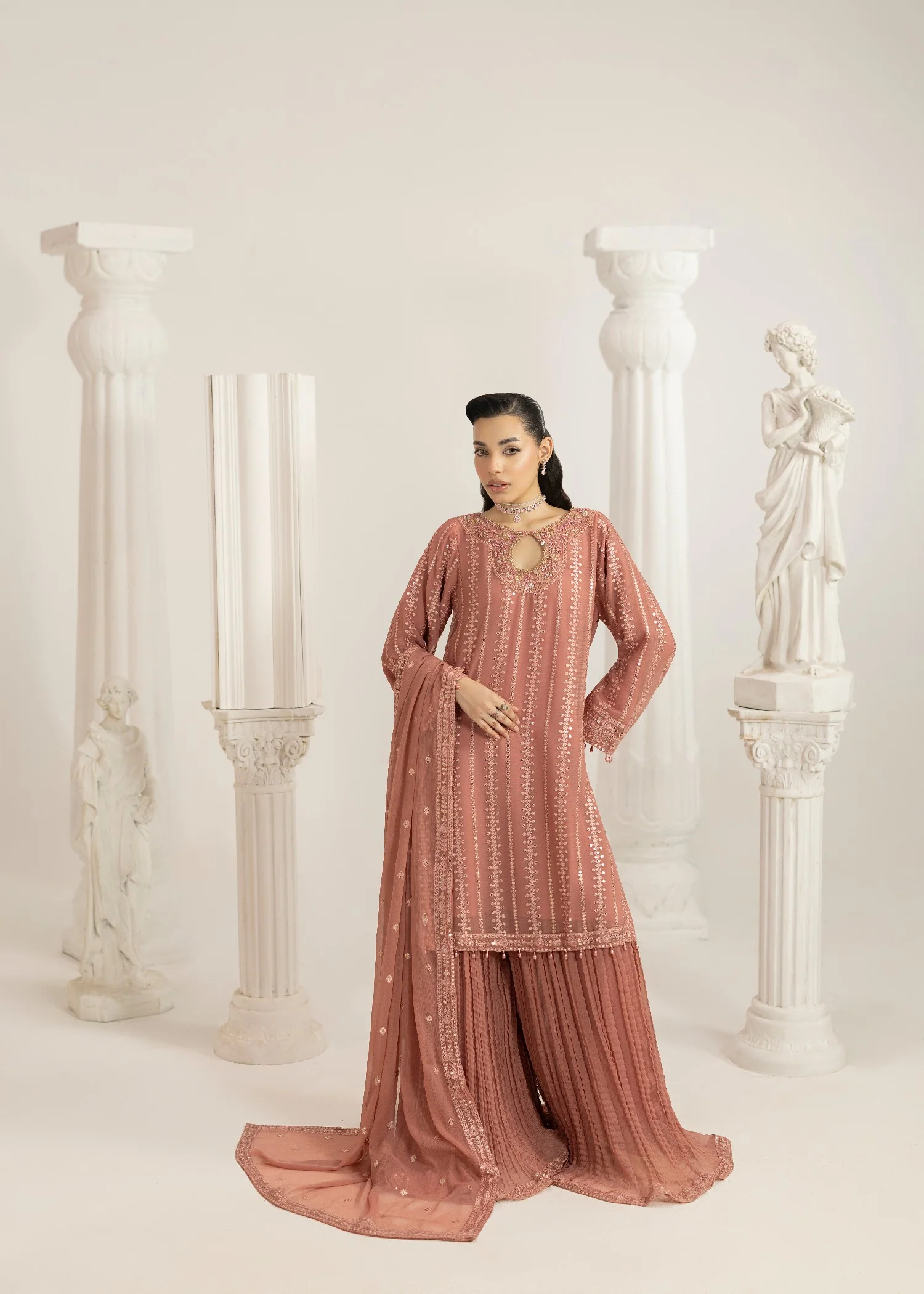 chiffon Sharara in Peach pink