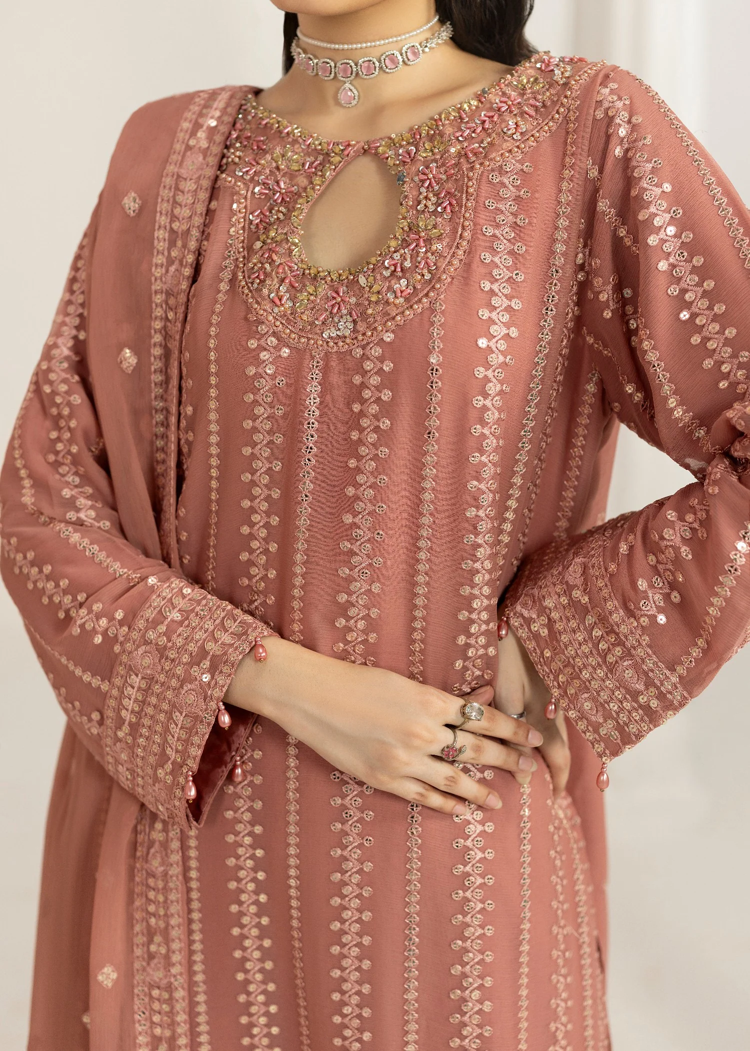 chiffon Sharara in Peach pink - view 3