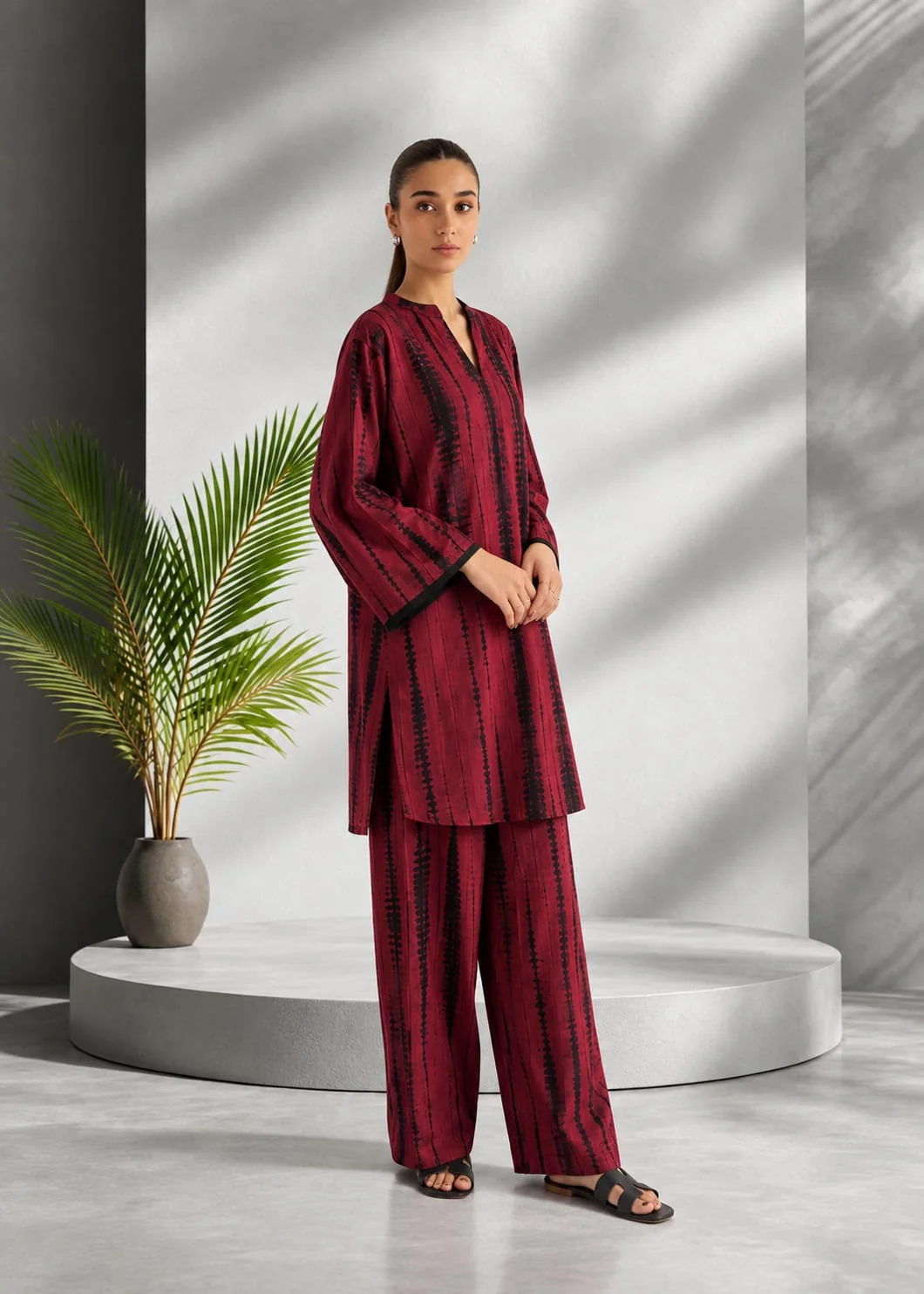 linen Co Ord Sets in Maroon - view 3