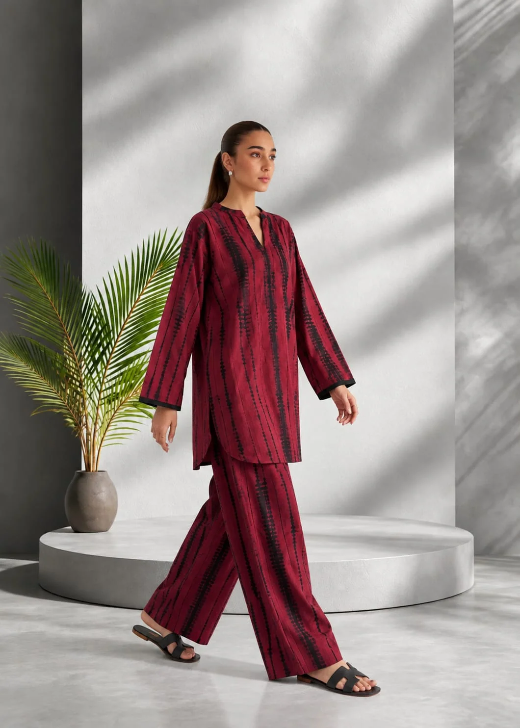 linen Co Ord Sets in Maroon - view 2