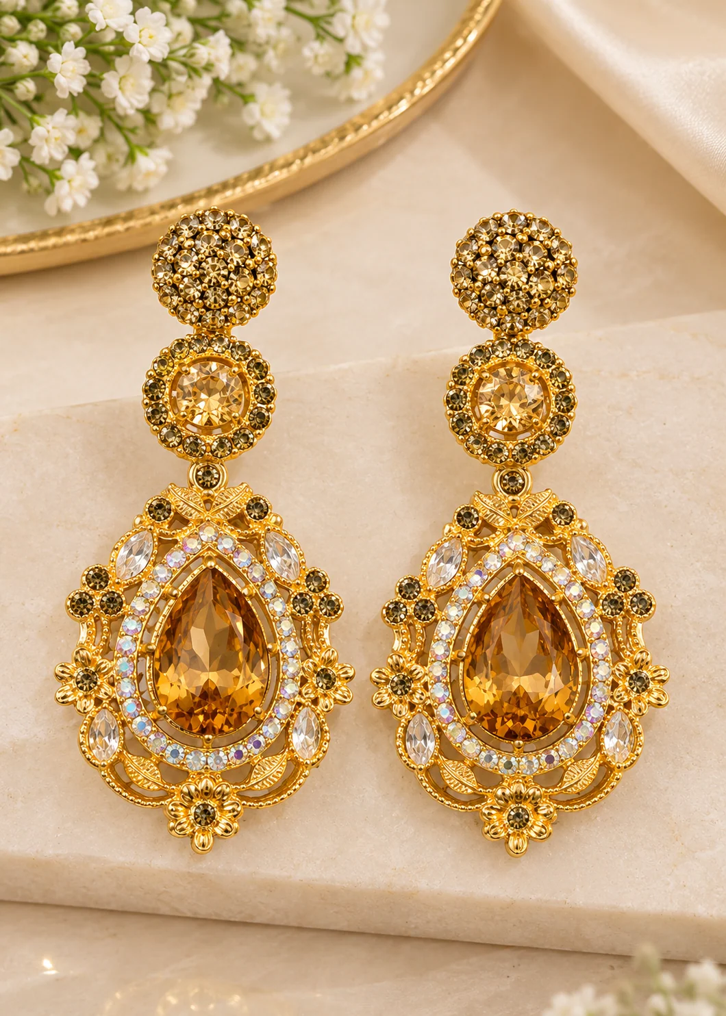 Earrings in White, golden orange Color by - Trendy Women Earrings HMD8997