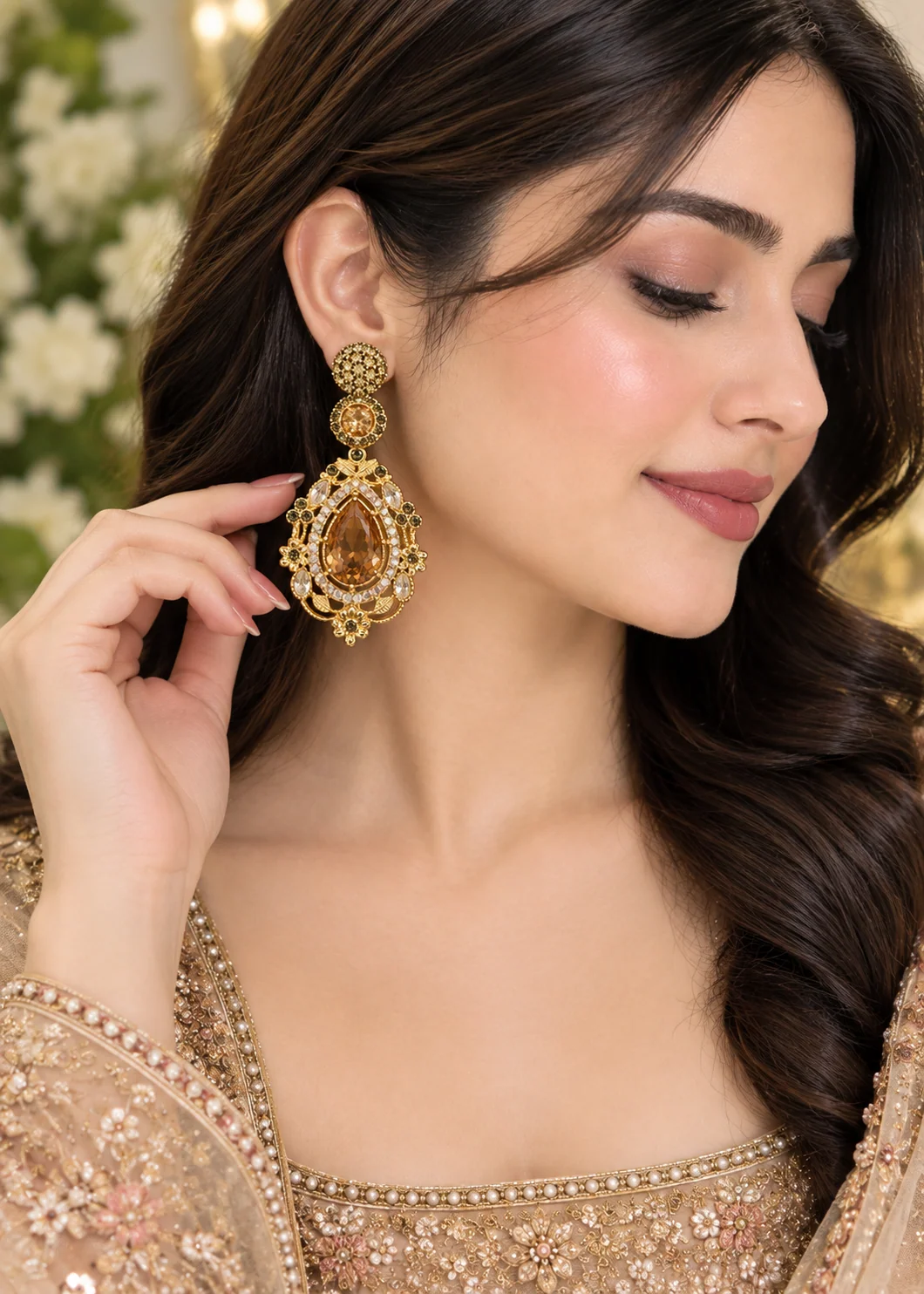 Earrings in White, golden orange Color by - Trendy Women Earrings HMD8997 - view 3
