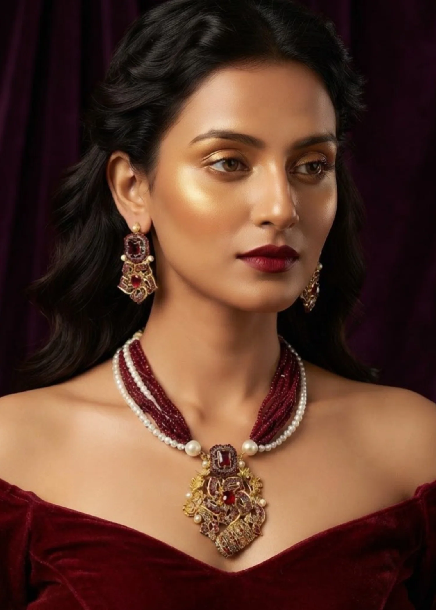Jewelry Set in Ruby red Color by - Trendy Women Jewelry Set SOZ4974 - jewelry sets for women at ShoplyHub