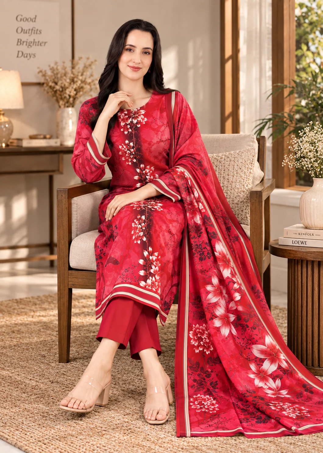 linen Unstitched in Red - view 3