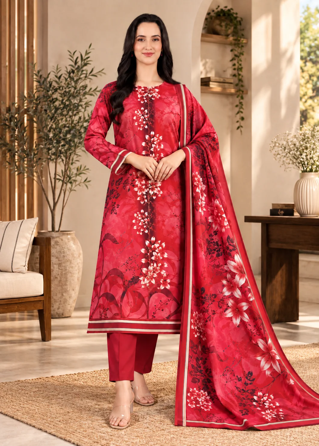 linen Unstitched in Red