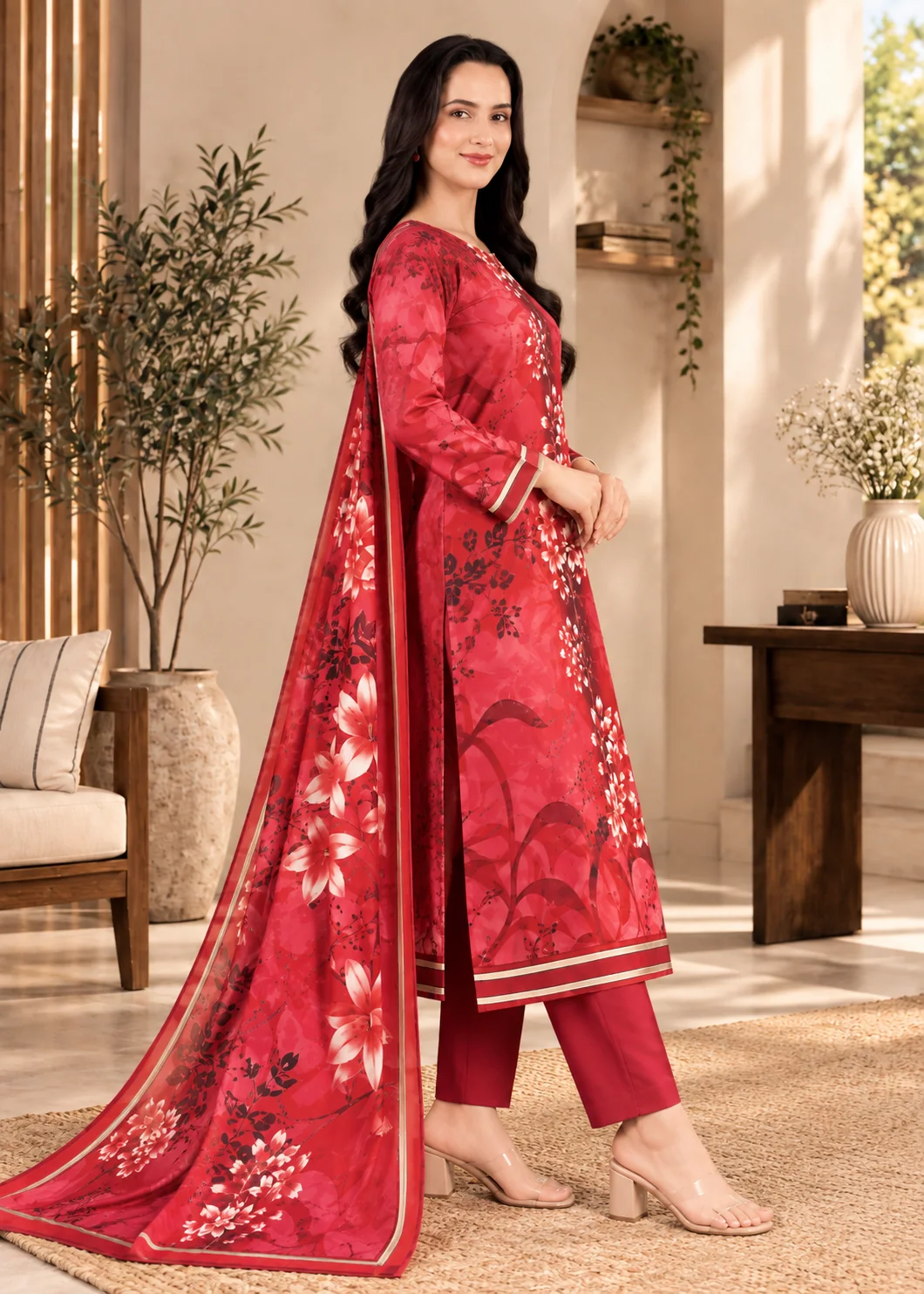 linen Unstitched in Red - view 2