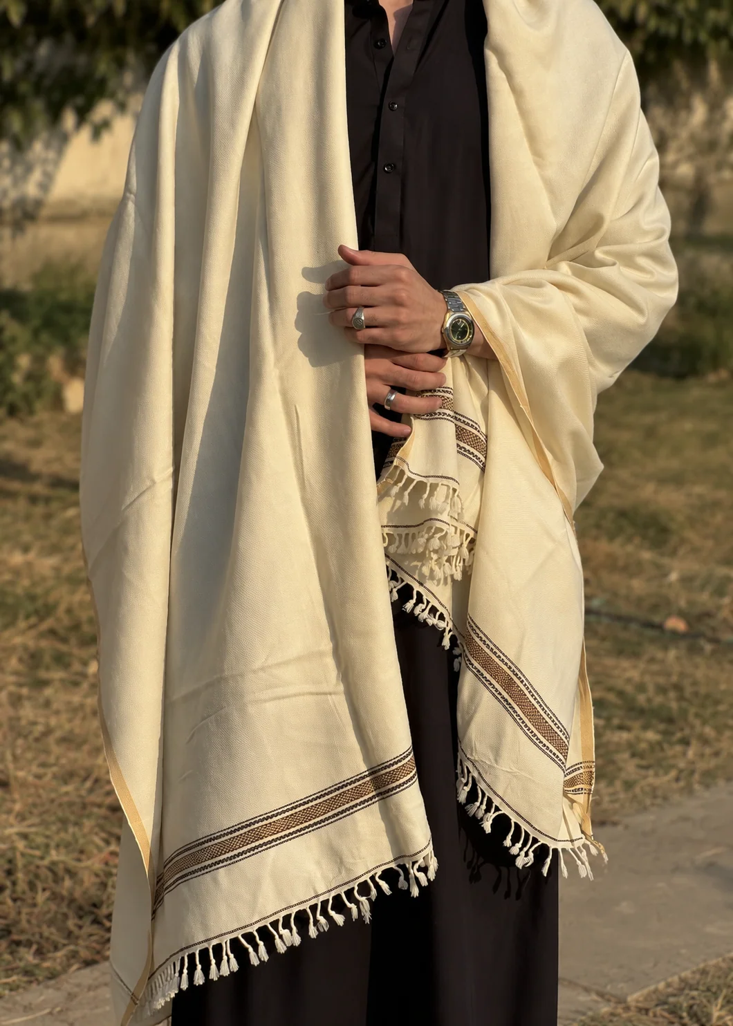 Shawl in Ivory Color by - Trendy Men Shawl QGI8119 - view 3