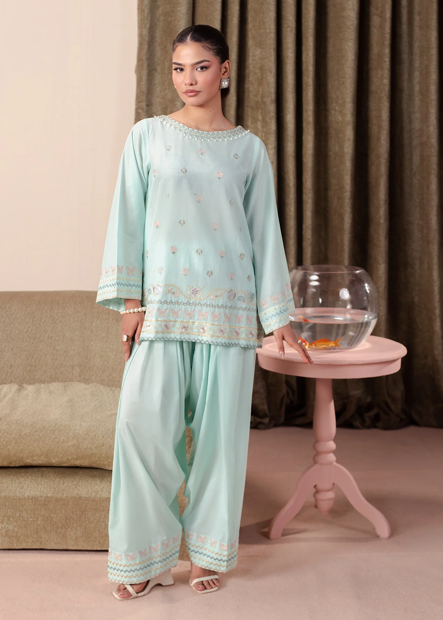 lawn Kurta Set in Aquamarine