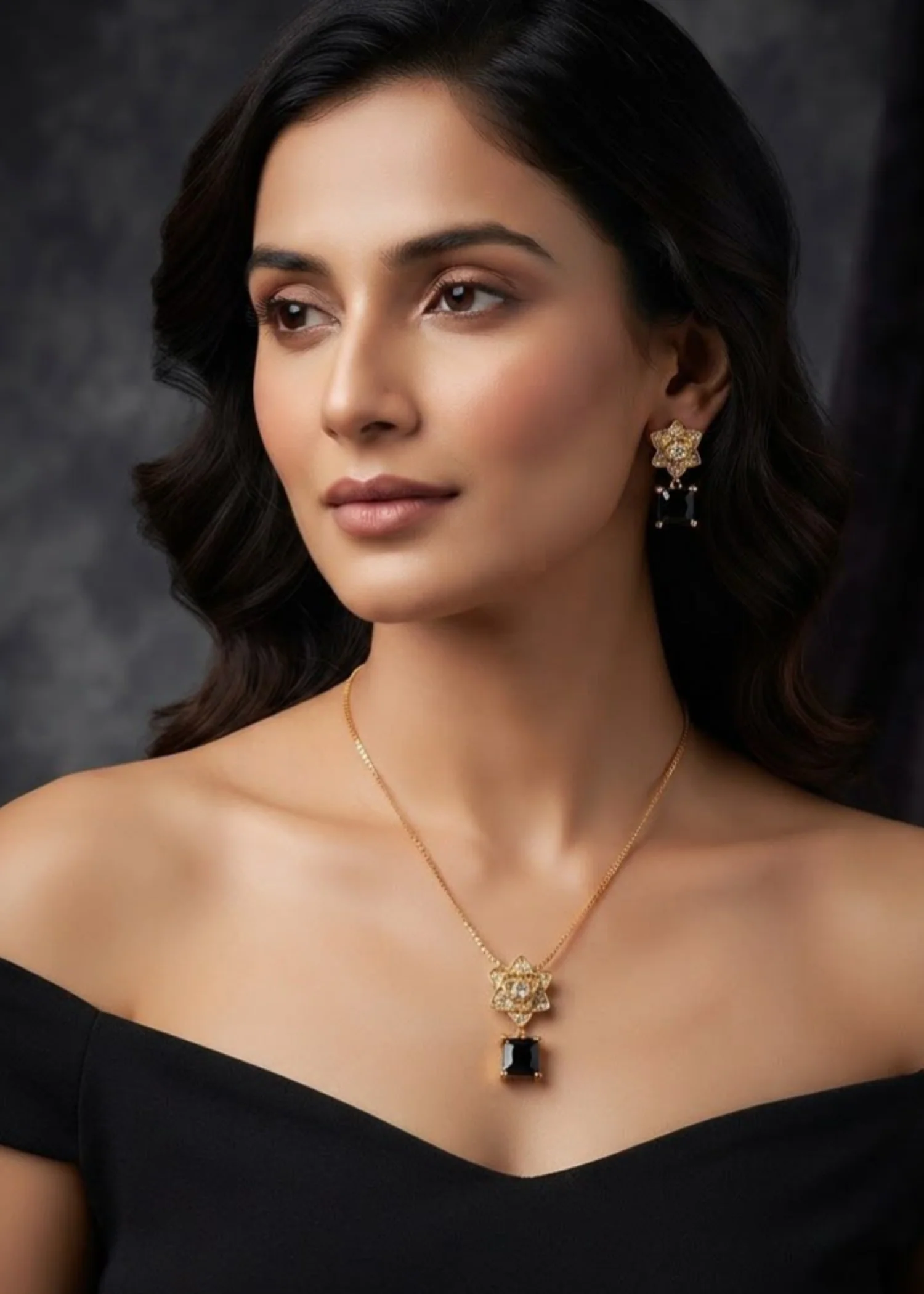 Jewelry Set in Black, mari gold Color by - Trendy Women Jewelry Set RZ - jewelry sets gold at ShoplyHub