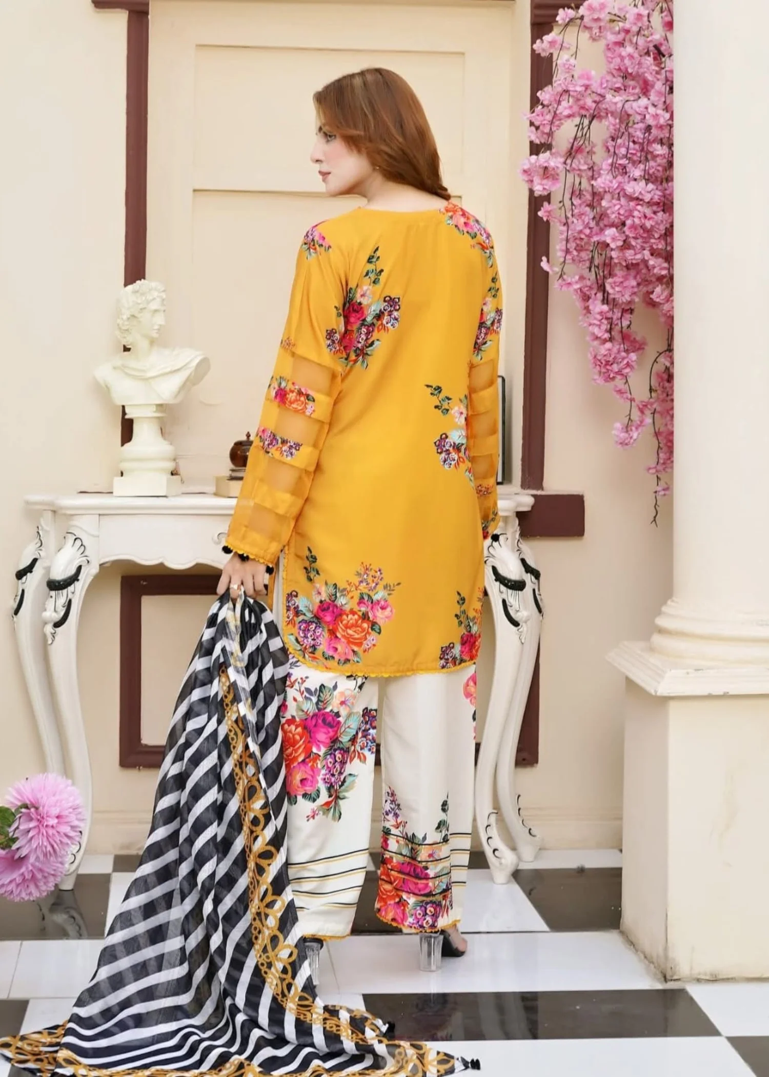 poly silk Kurta Set in Mustard - view 6