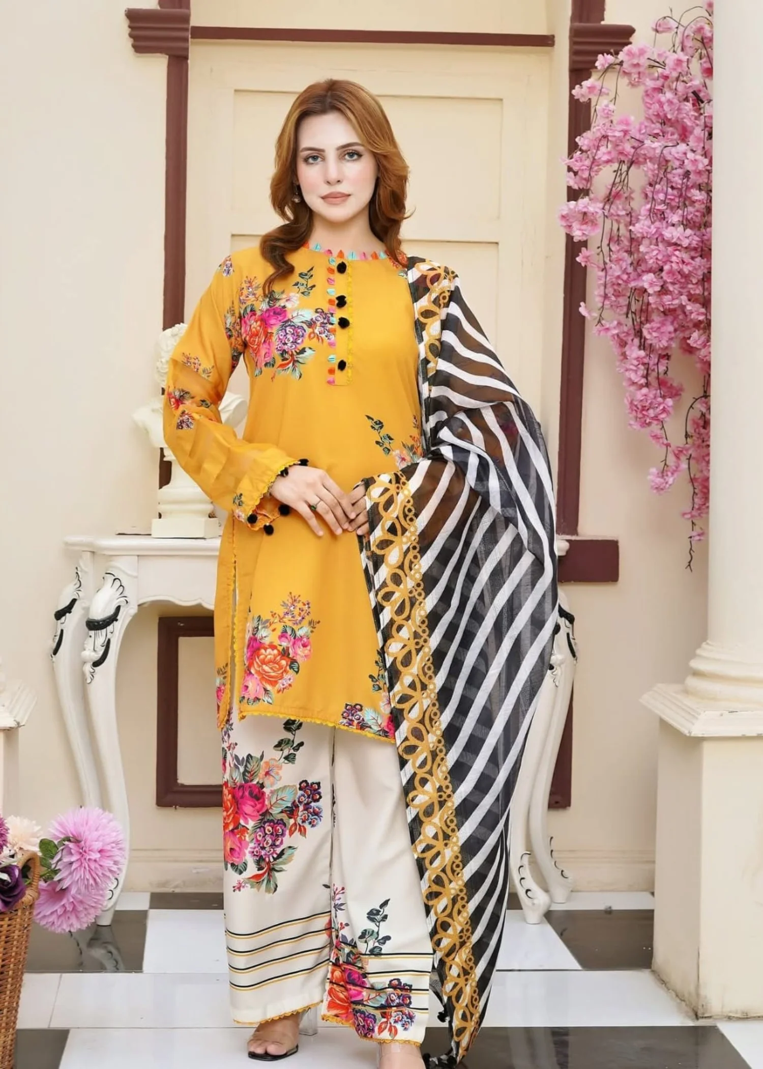 poly silk Kurta Set in Mustard - view 4