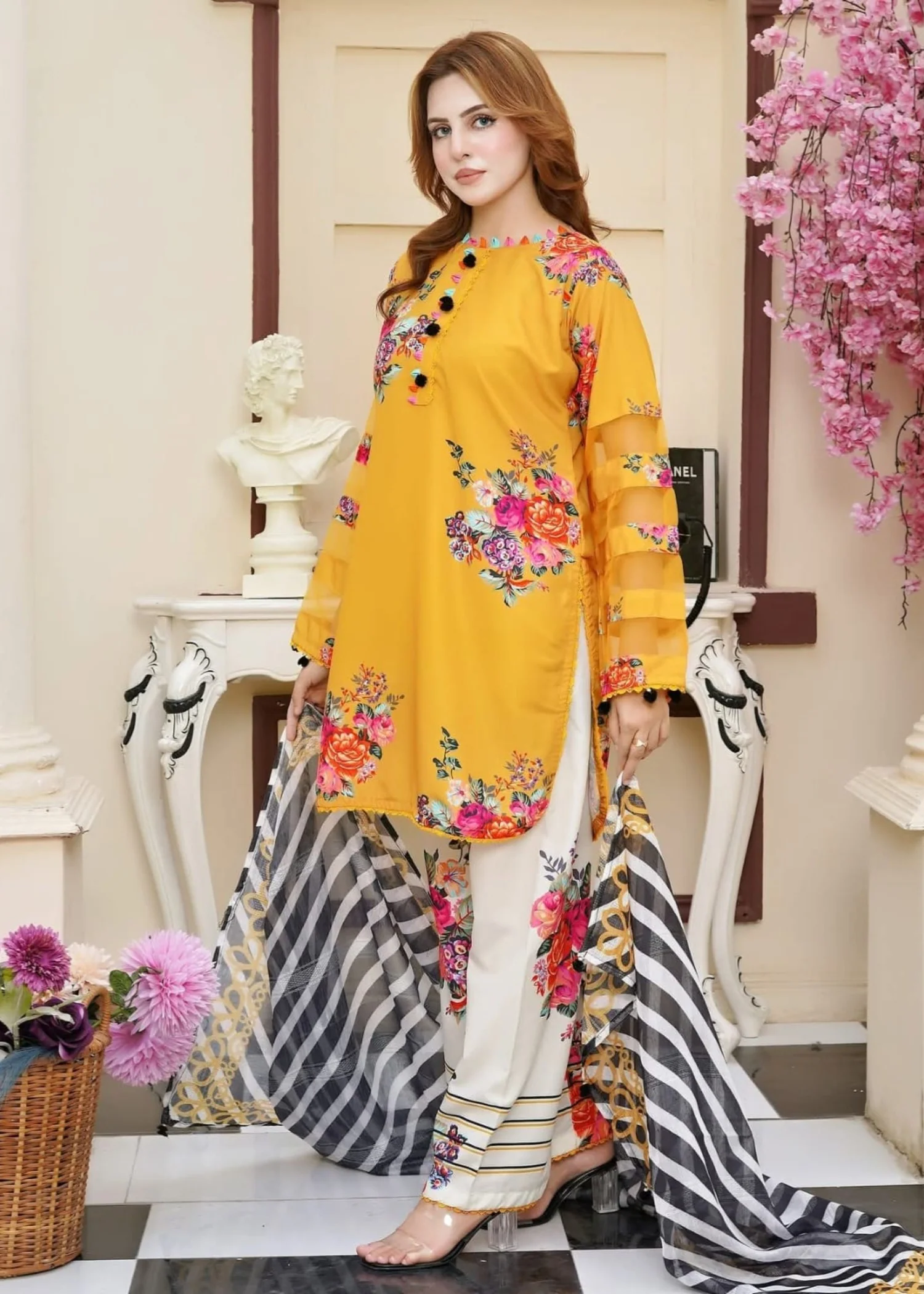 poly silk Kurta Set in Mustard - view 8