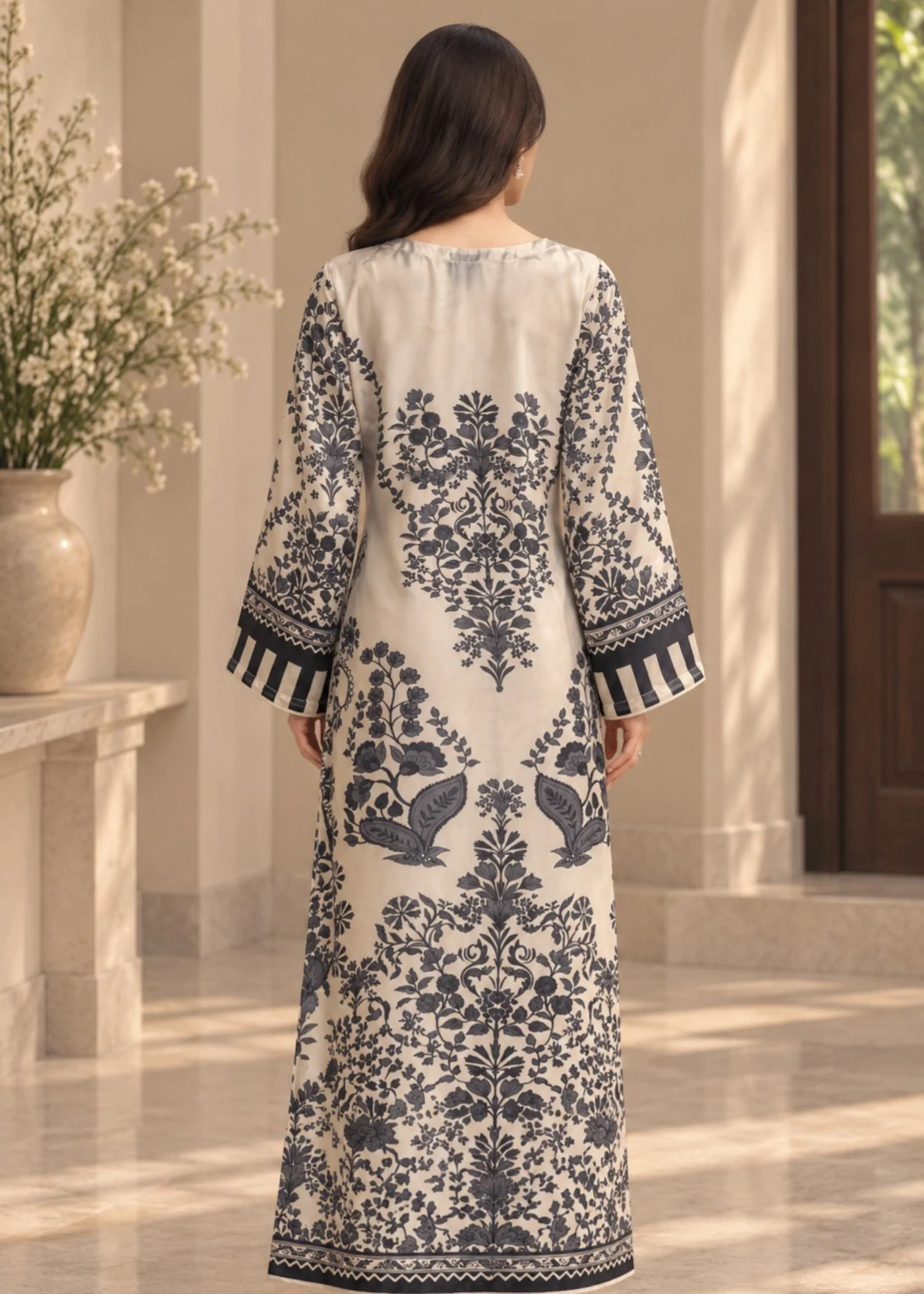 poly silk Kaftan in Off-white - view 3
