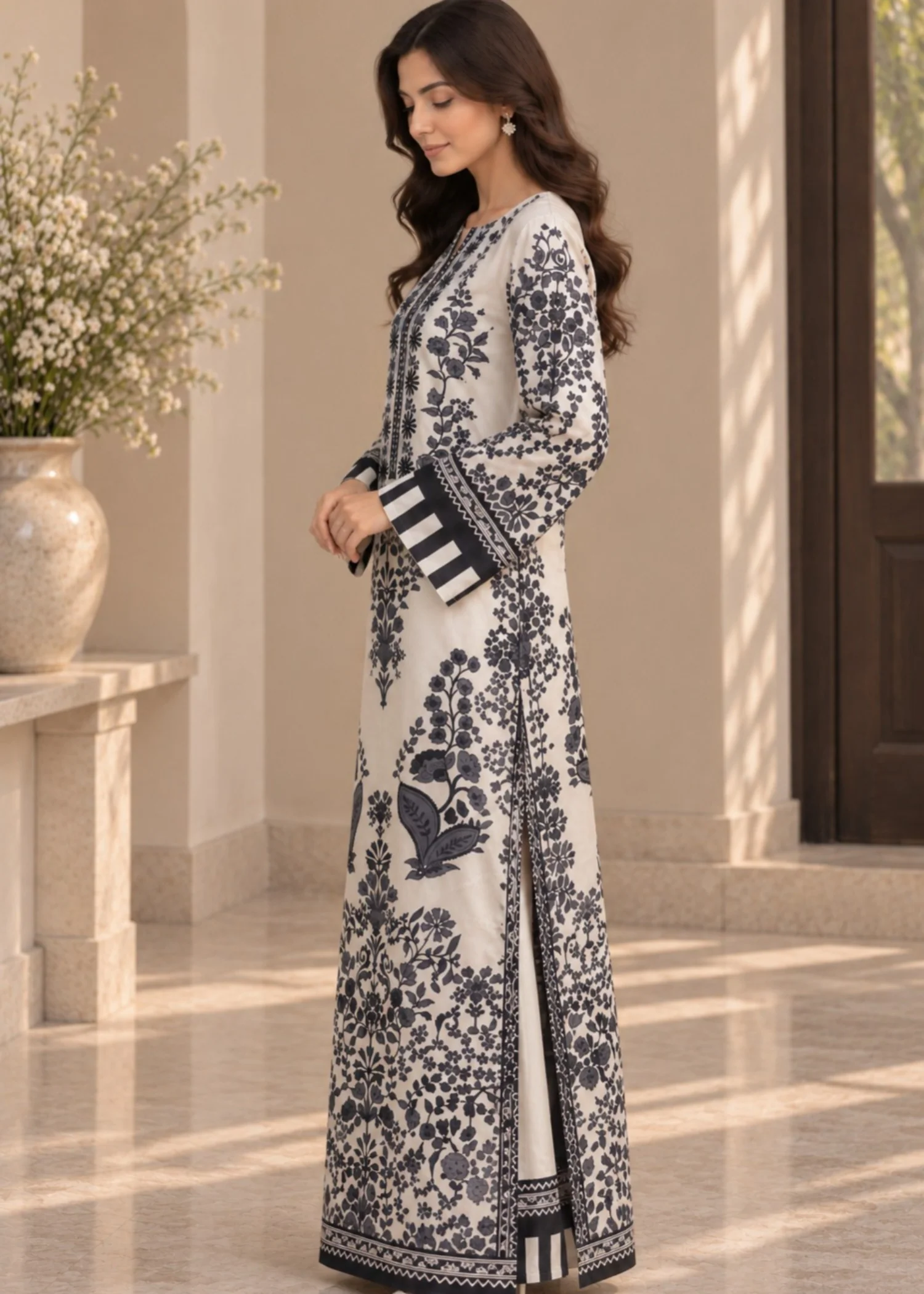 poly silk Kaftan in Off-white - view 4