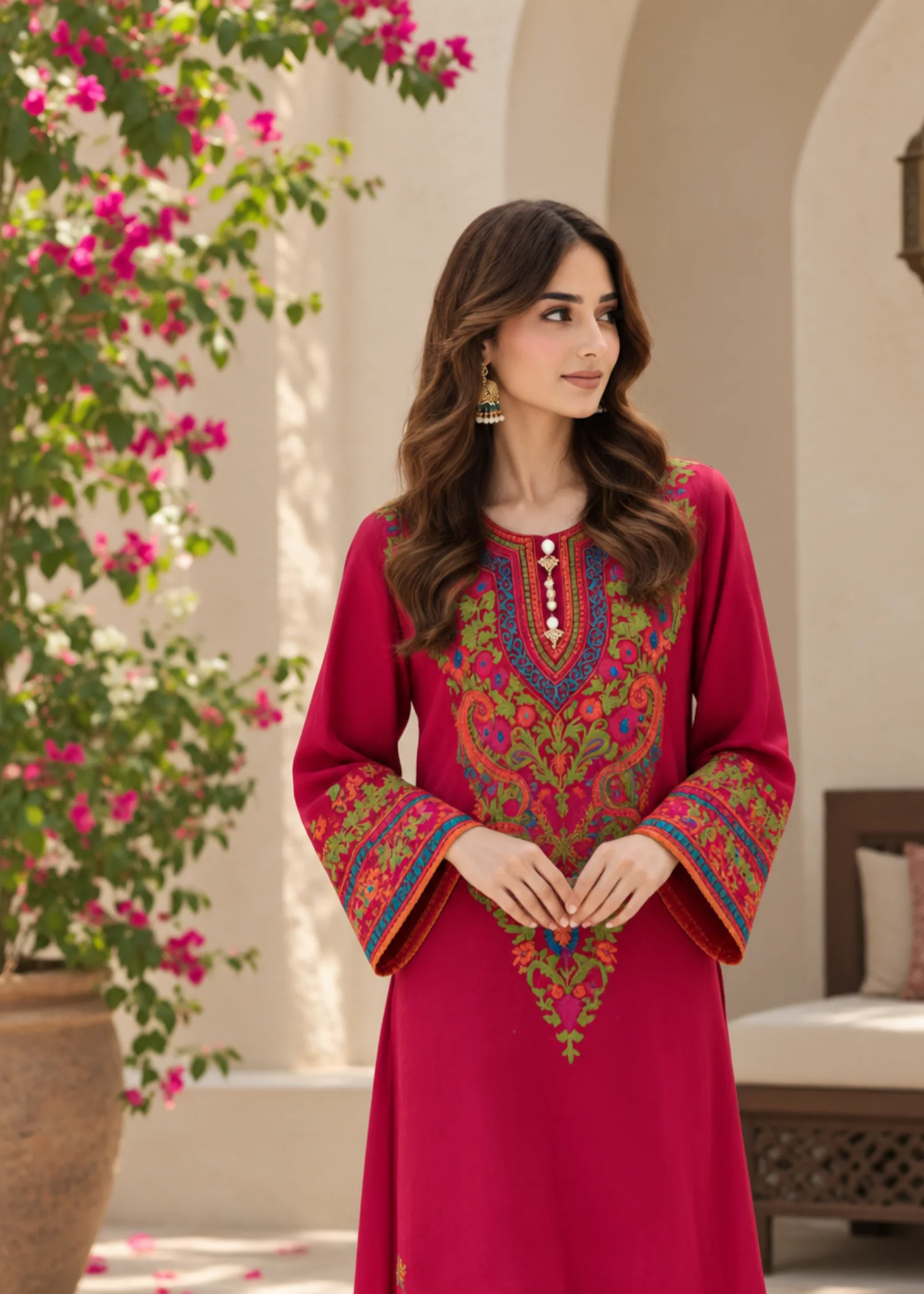 linen Kurta Set in Red - view 2