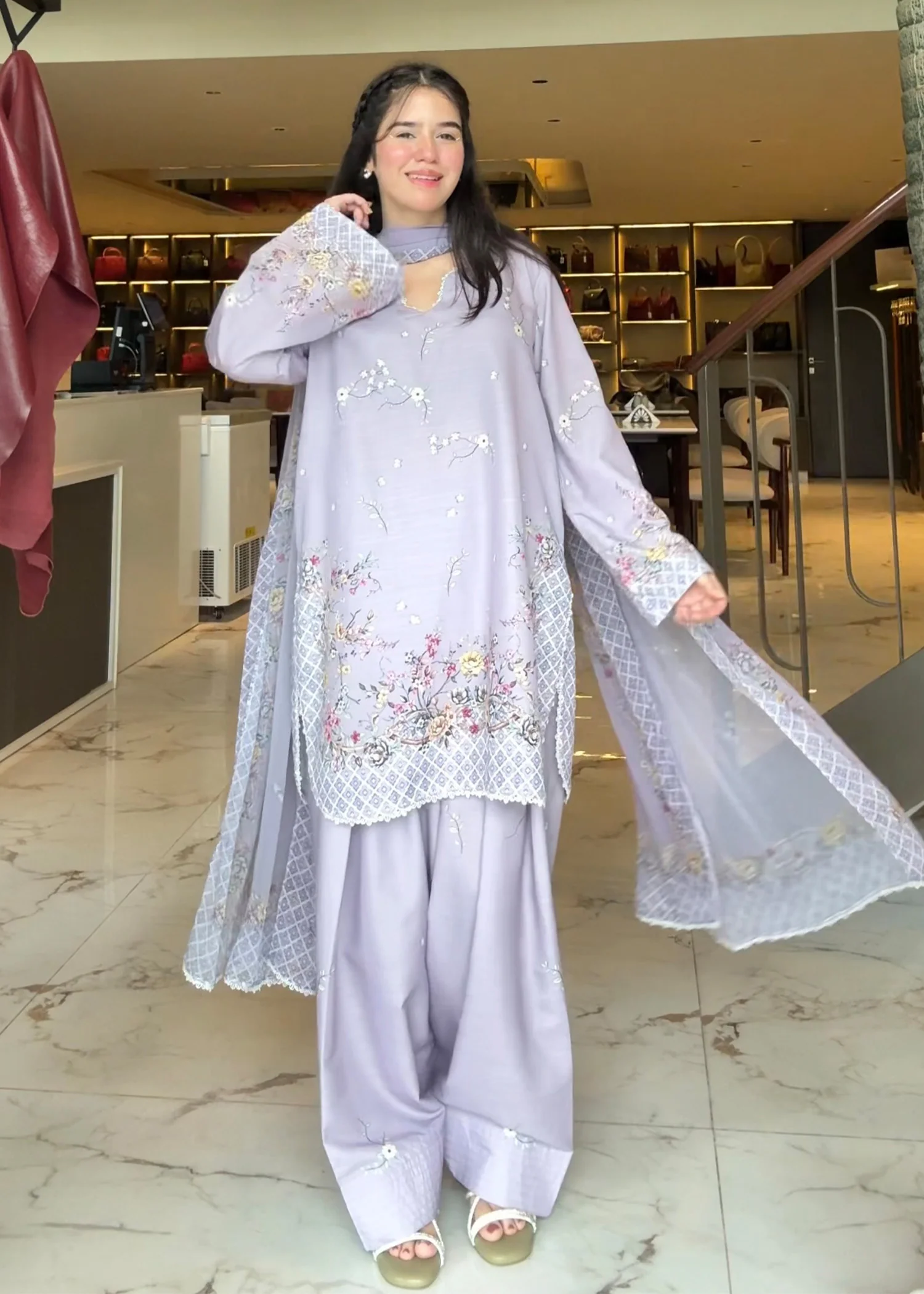 raw silk Kurta Set in Lilac - view 5