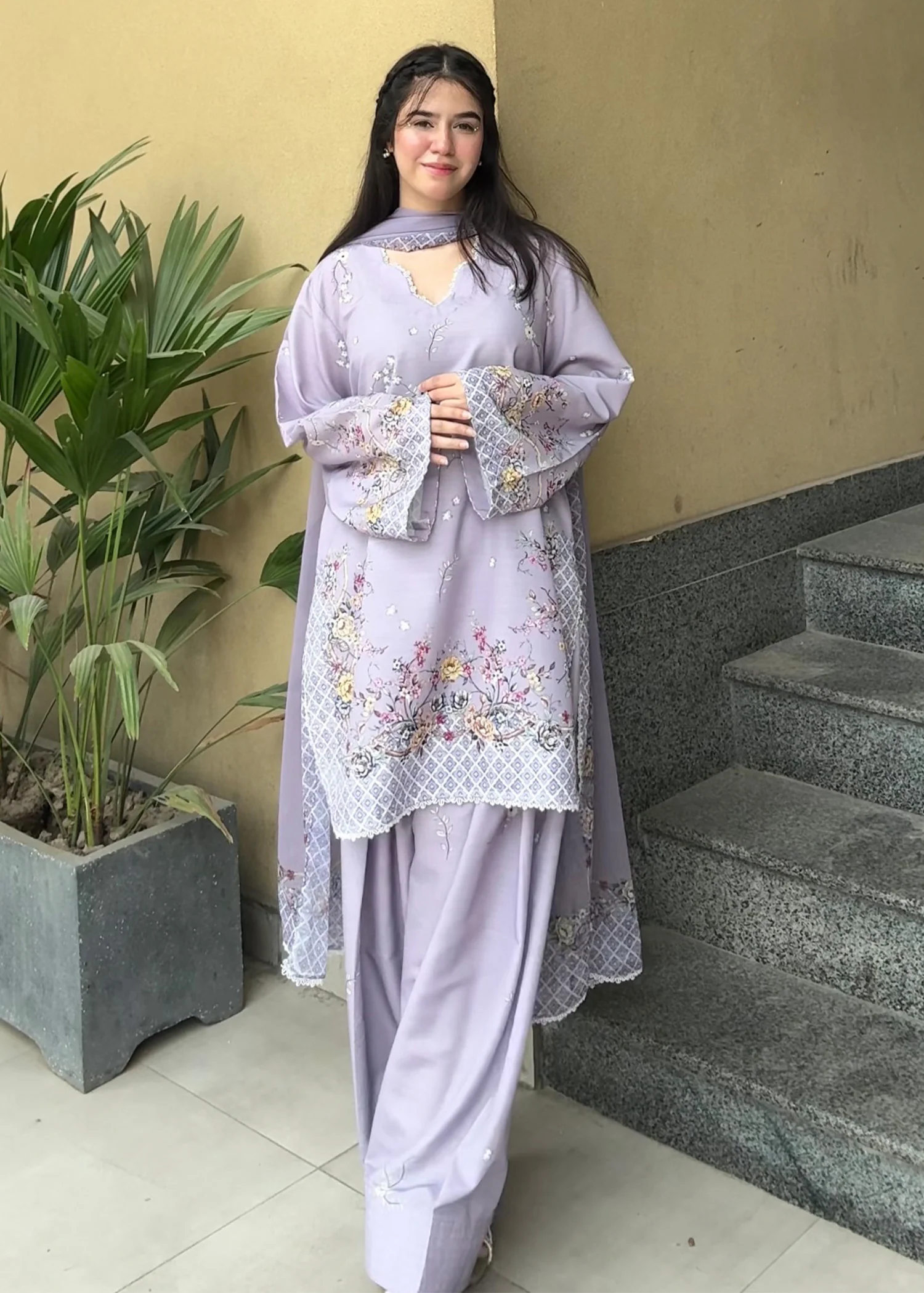 raw silk Kurta Set in Lilac