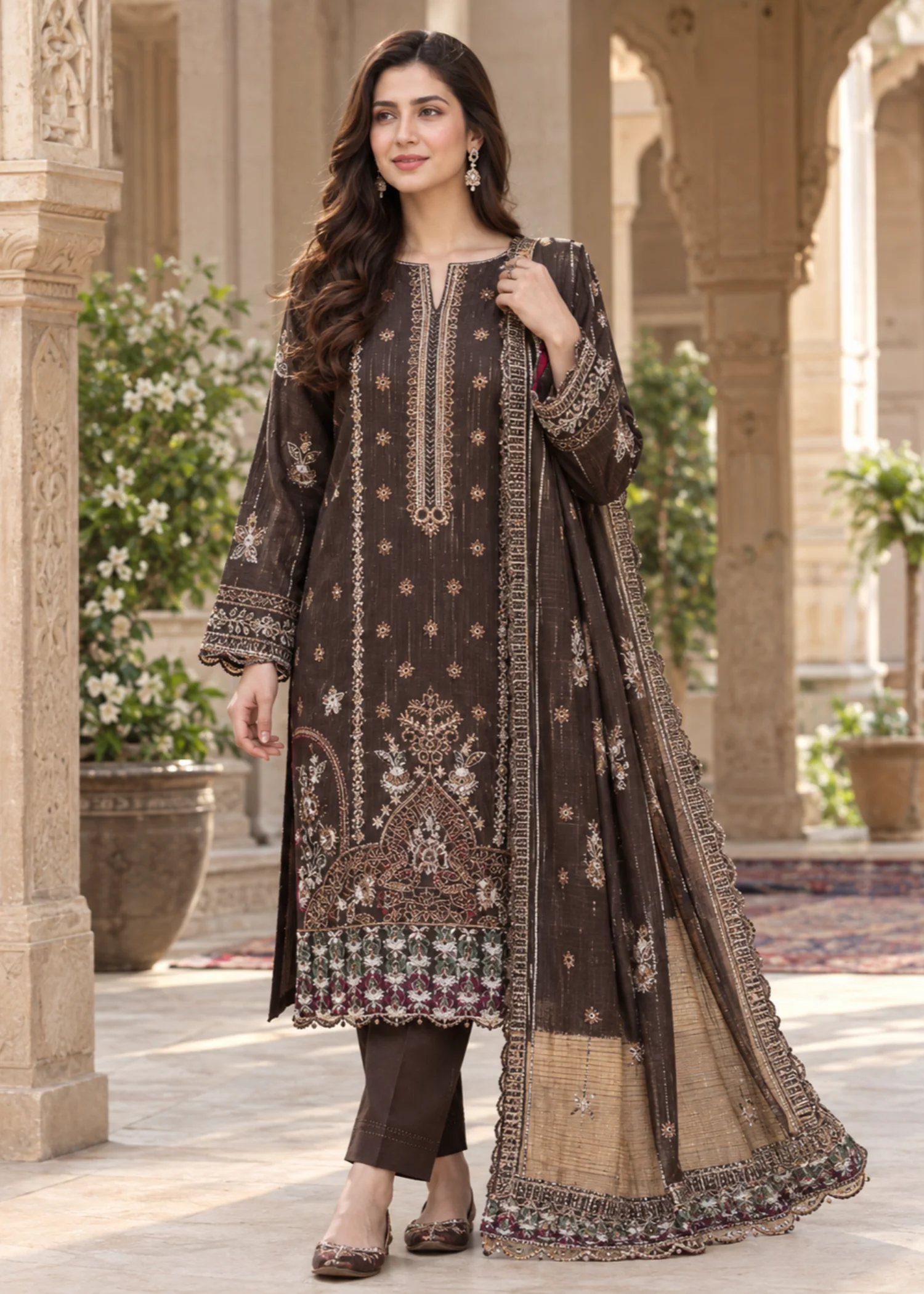 viscose Unstitched in Chocolate brown