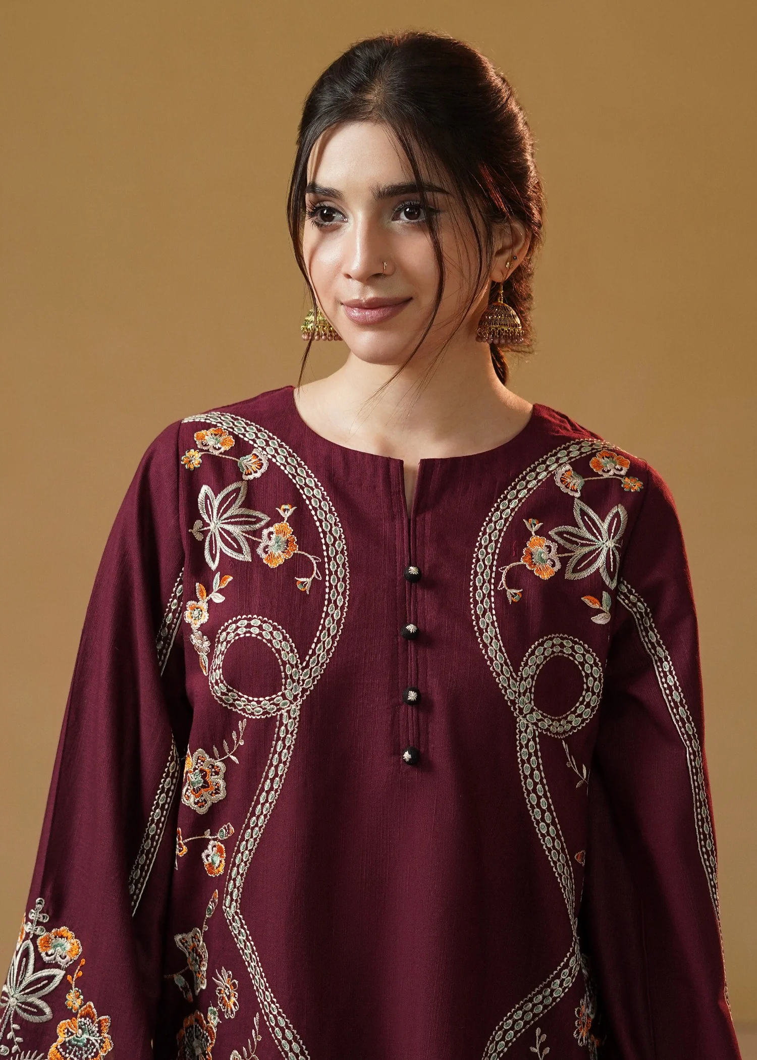 slub khaddar Kurta Set in Lilac, plum purple - view 8