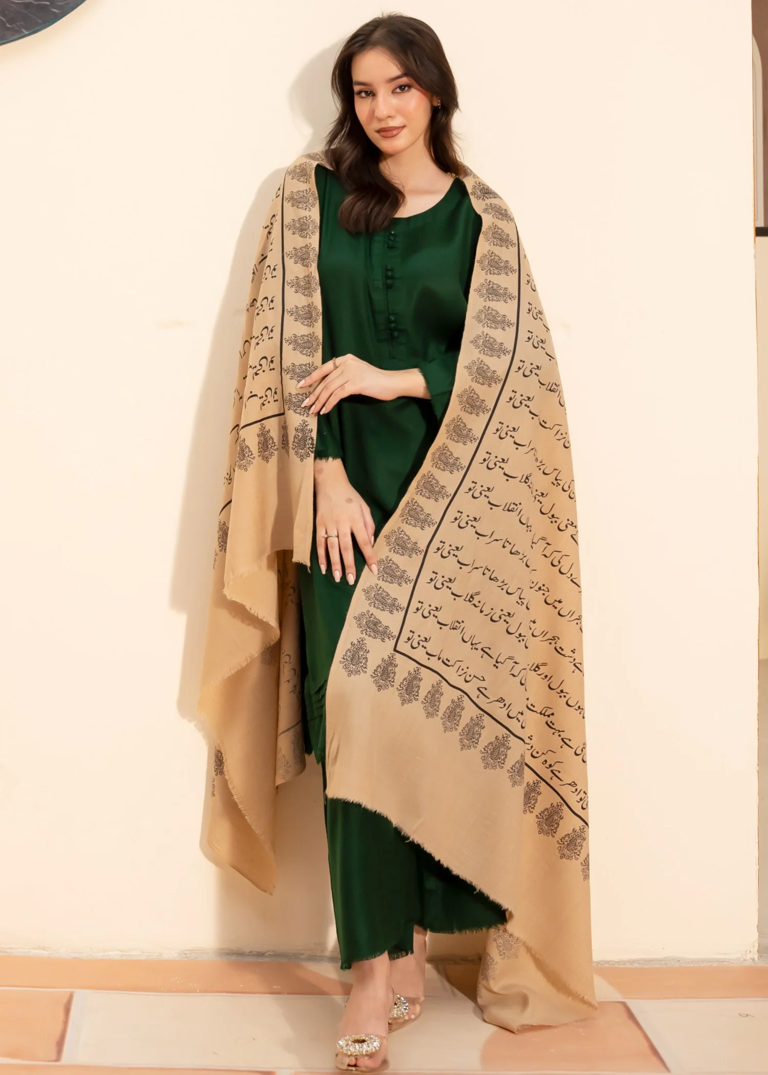 Shawl in Beige Color by - Trendy Women Shawl ZQQ9129