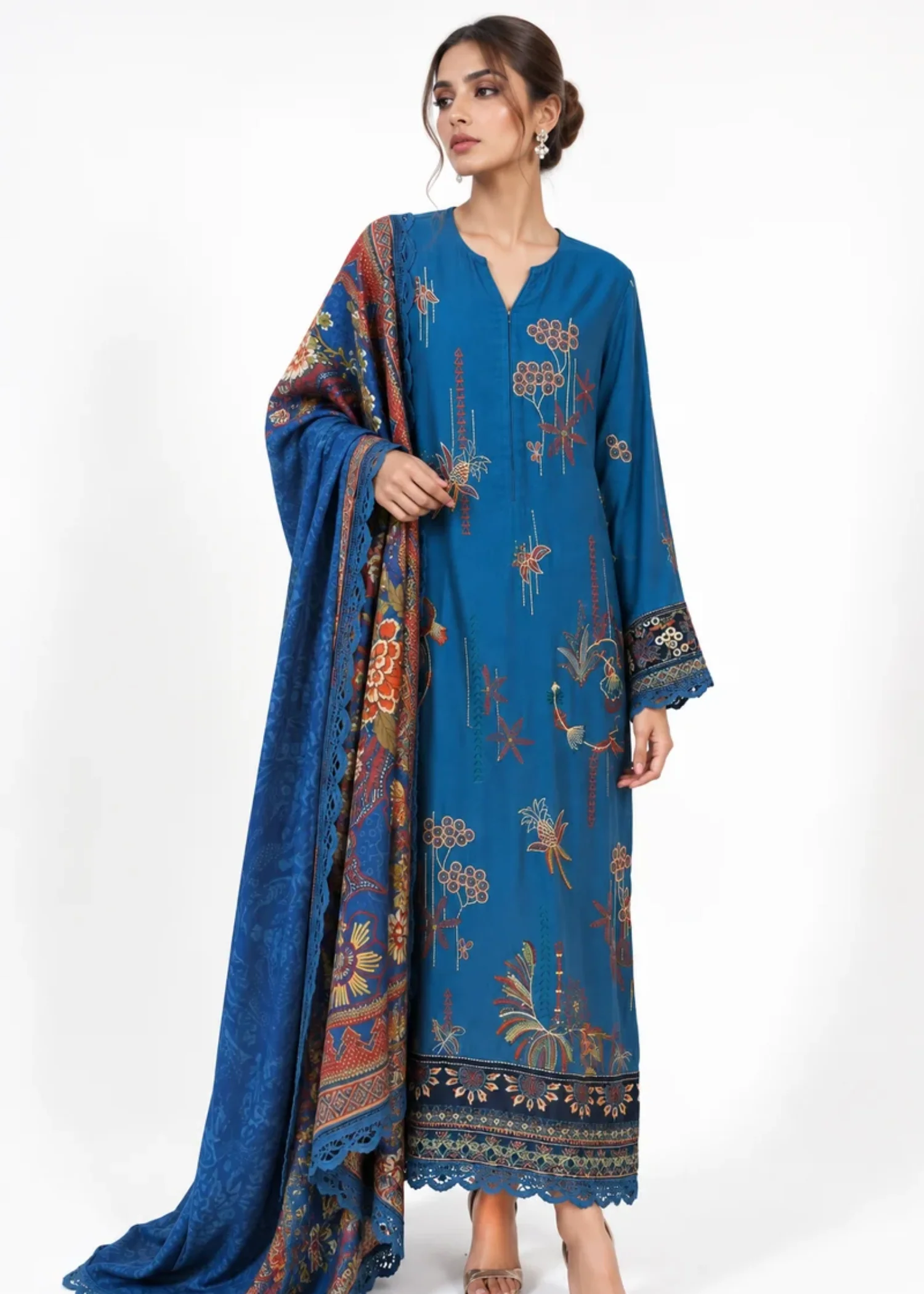 khaddar Kurta Set in Blue