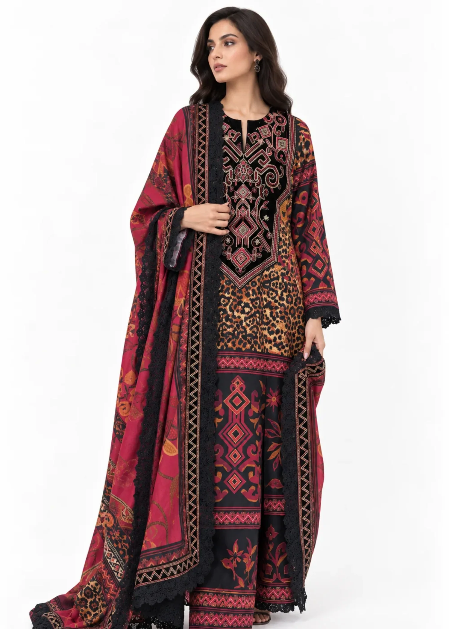 khaddar Kurta Set in Black