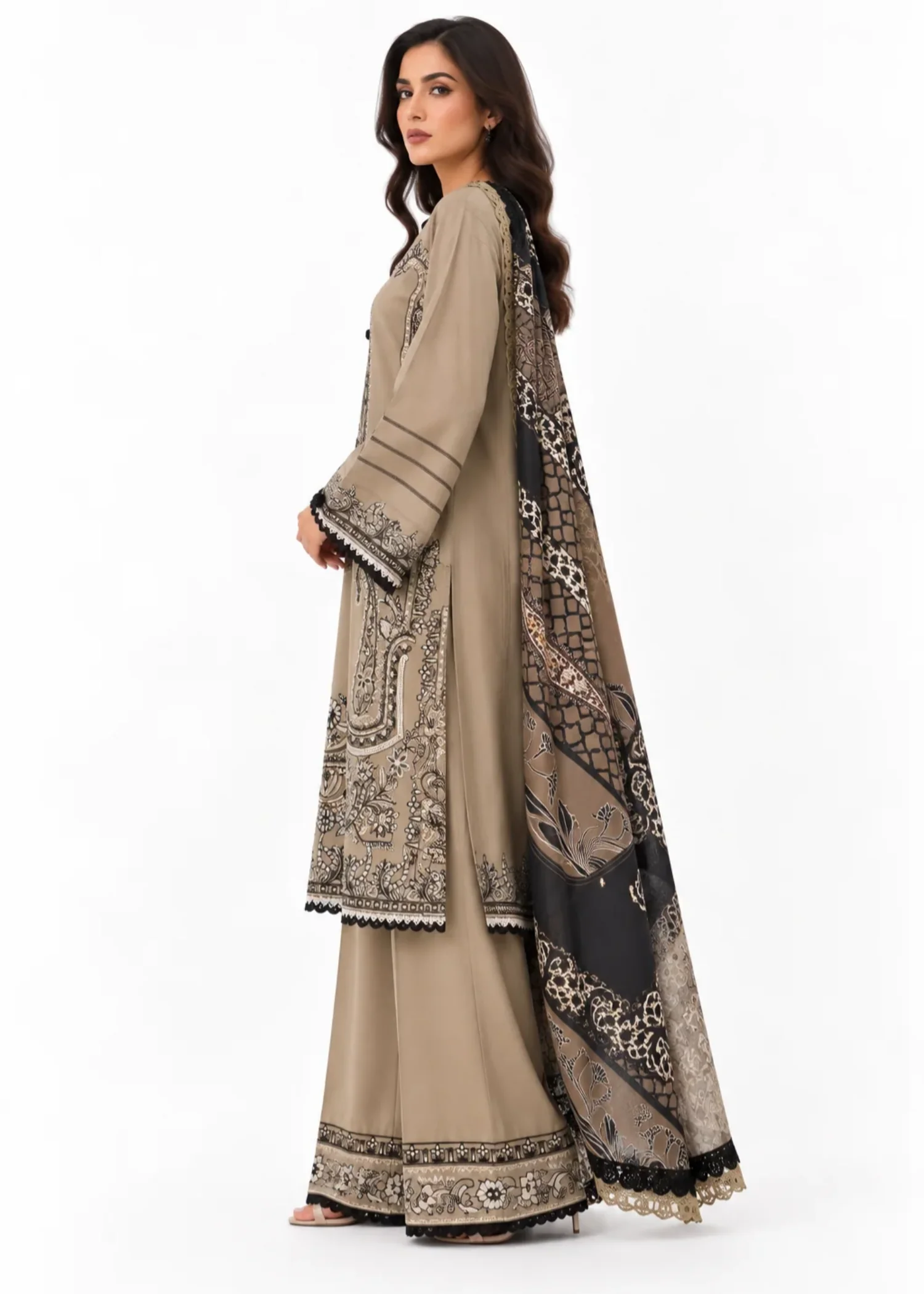 khaddar Kurta Set in Beige - view 2