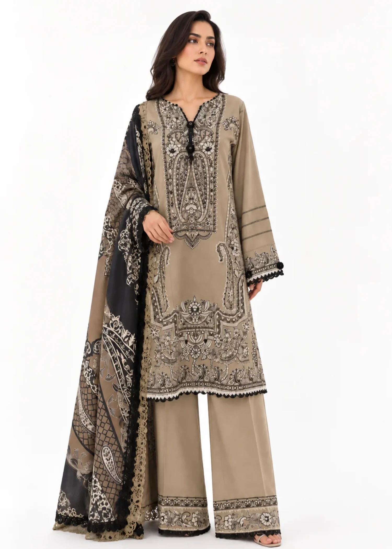 khaddar Kurta Set in Beige