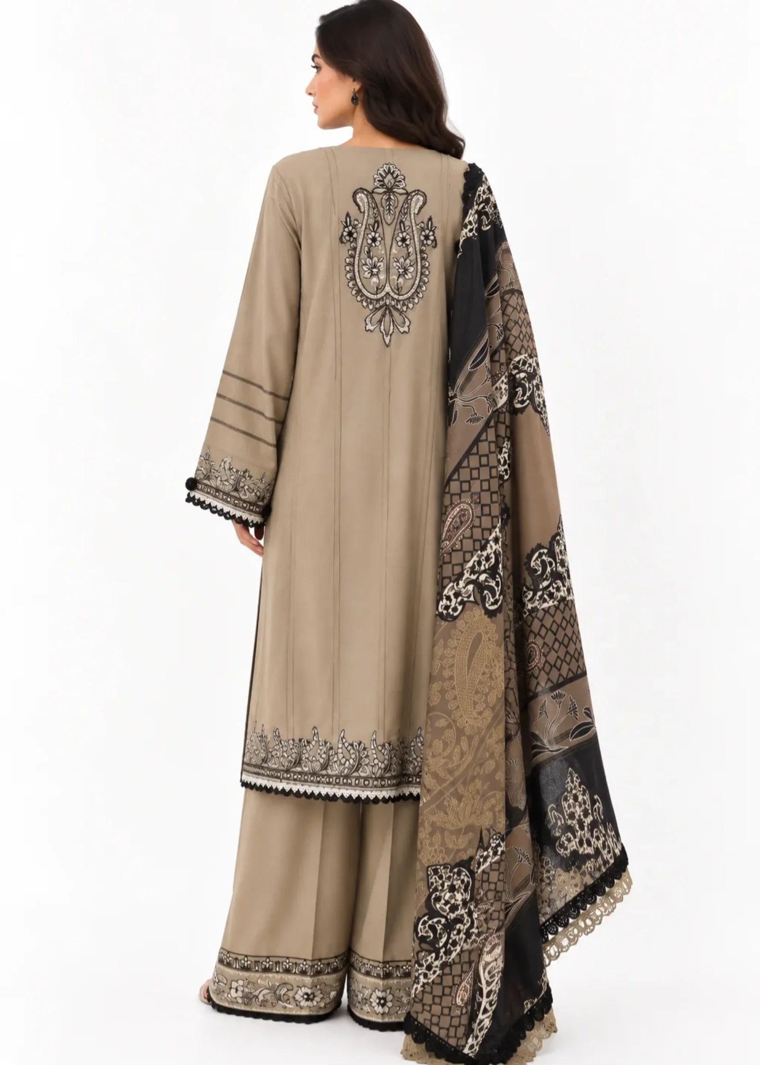 khaddar Kurta Set in Beige - view 3