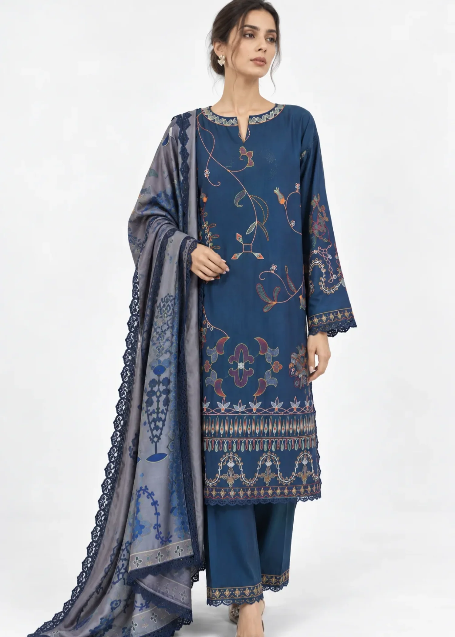 khaddar Kurta Set in Blue