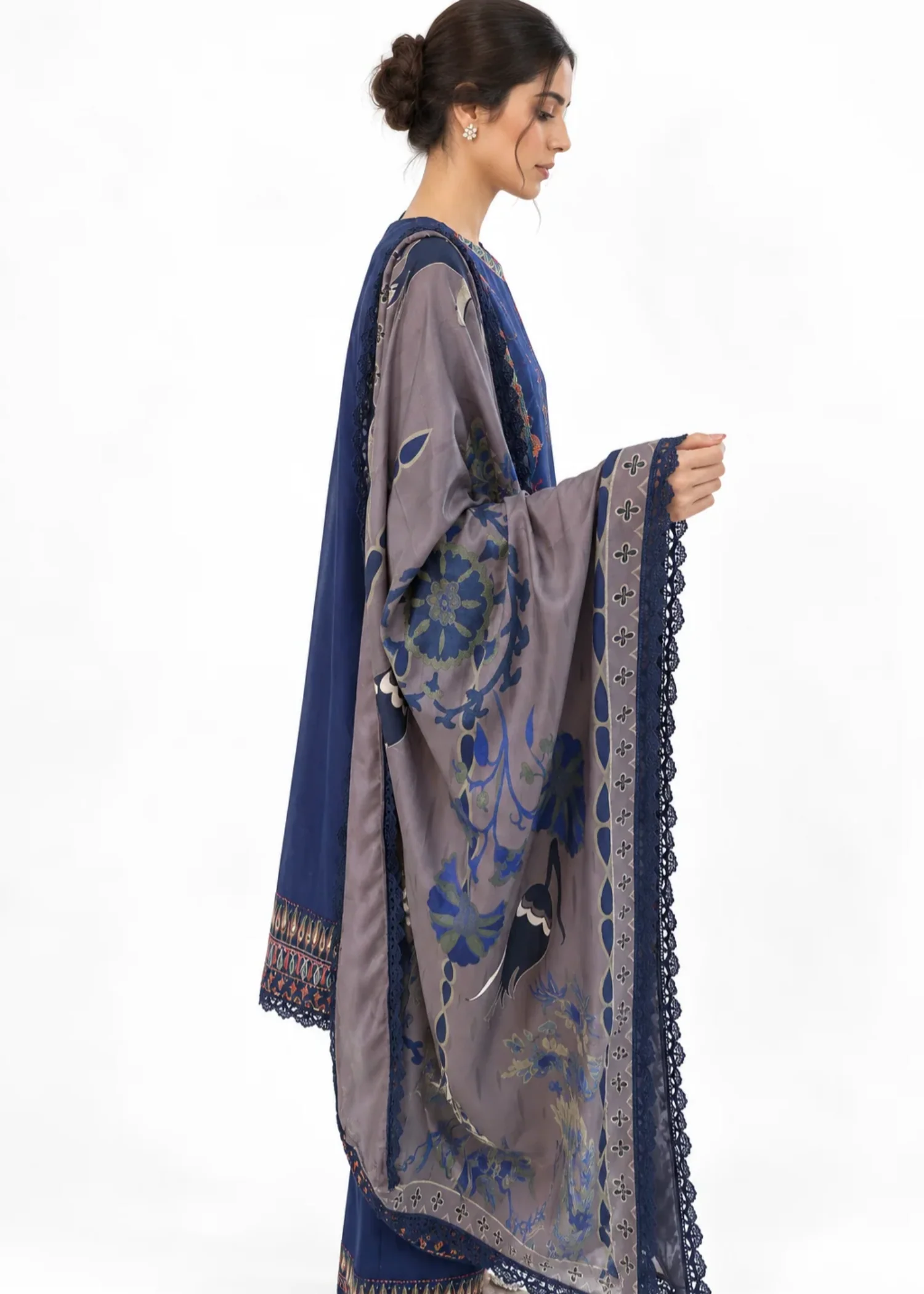 khaddar Kurta Set in Blue - view 2