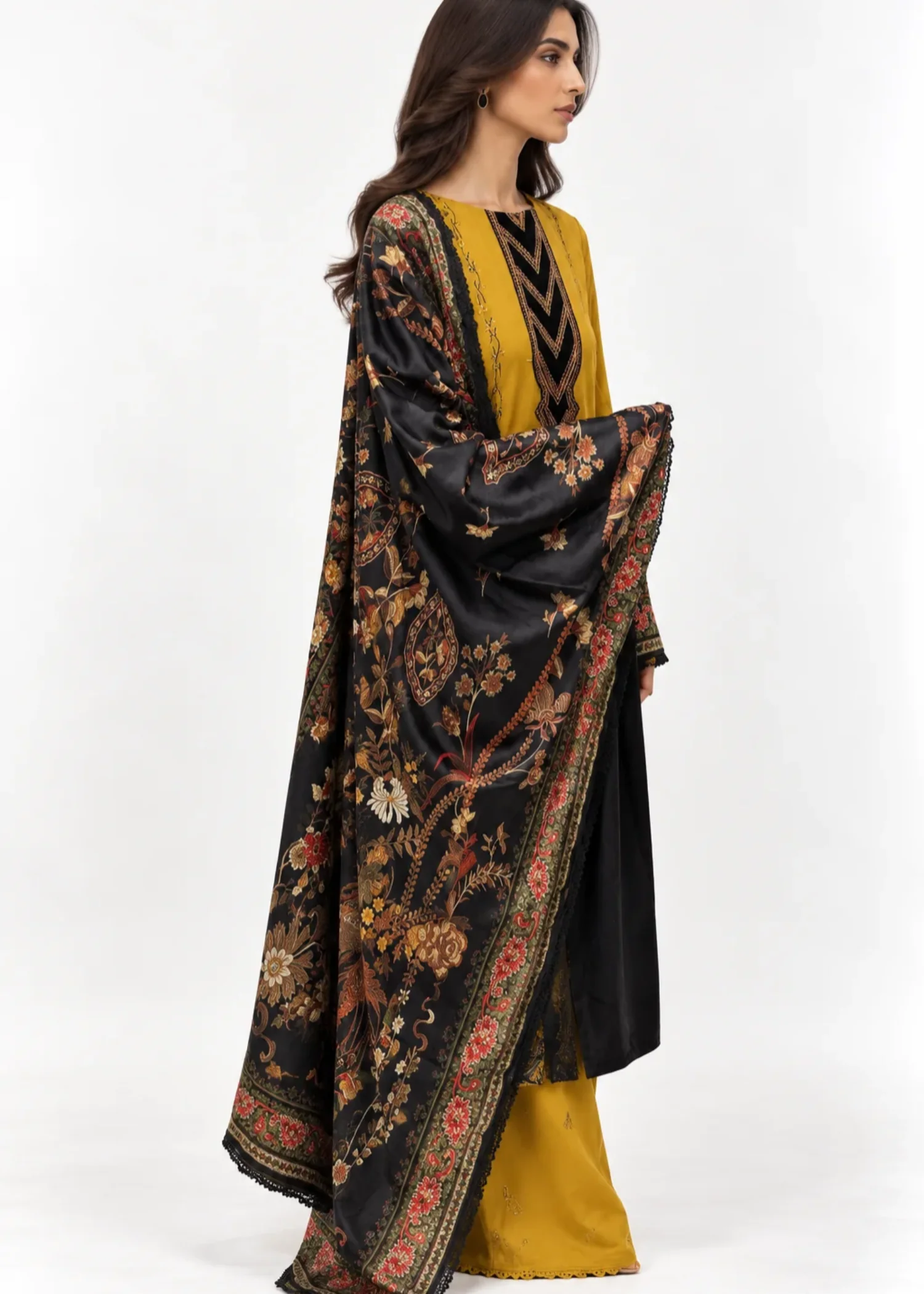 khaddar Kurta Set in Mellow yellow - view 2