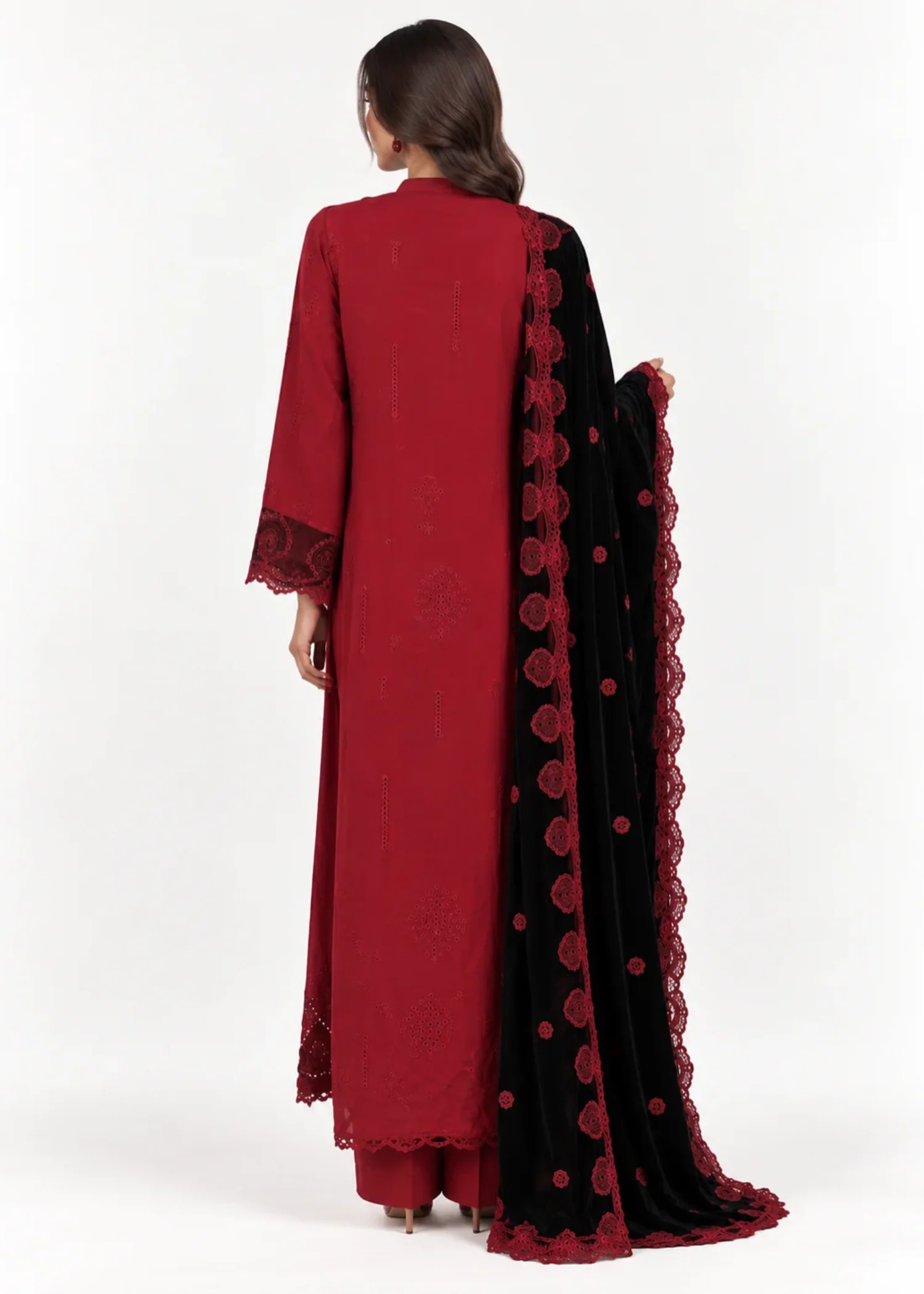 khaddar Kurta Set in Red - view 2