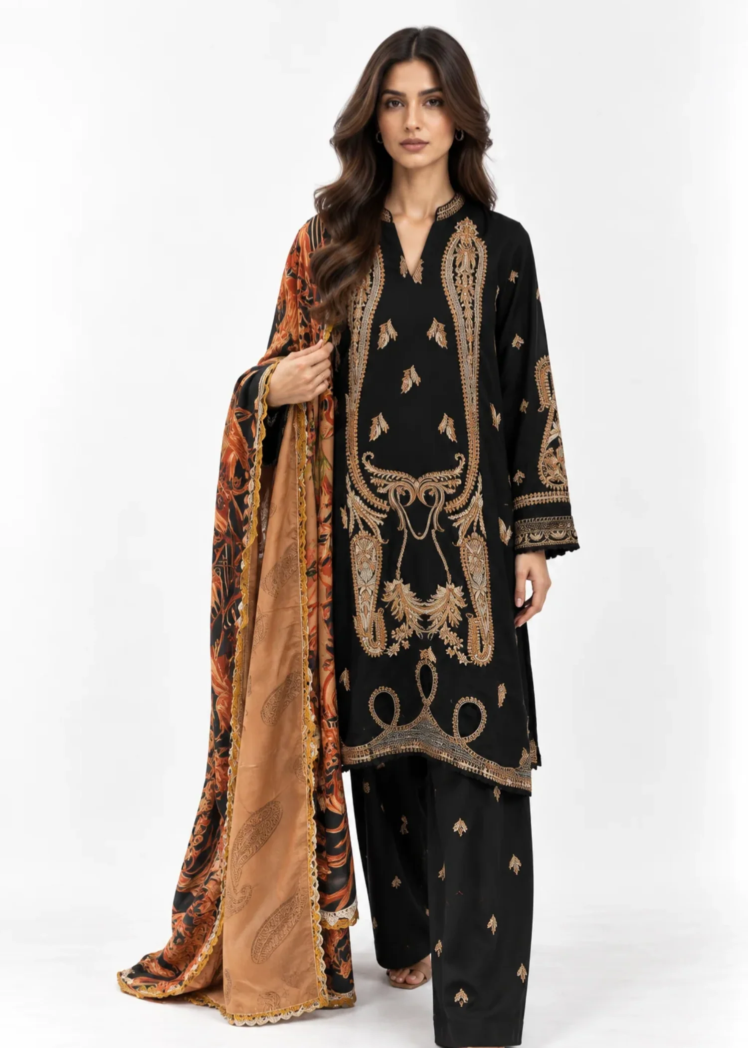 khaddar Kurta Set in Black