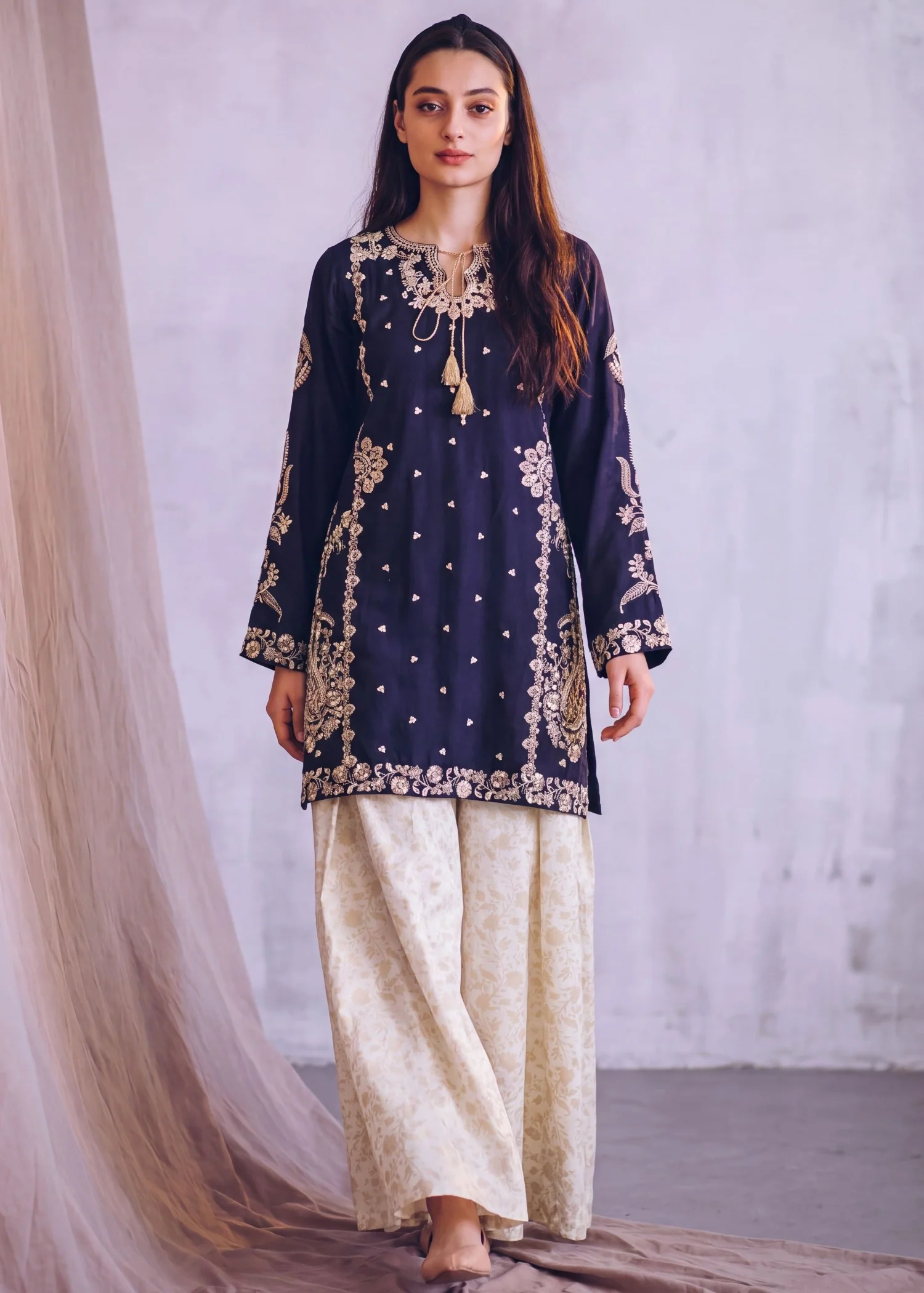 cotton Sharara in Navy blue