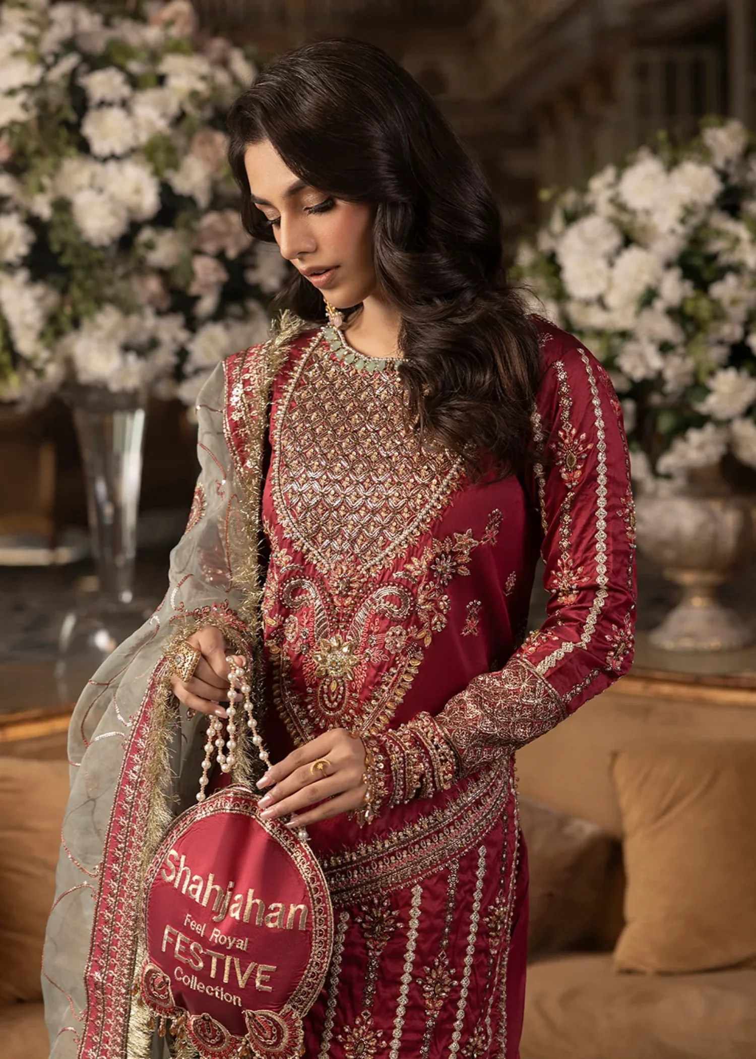 silk Gharara in Blood red - view 5